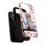 Custodia protettiva per iPhone con gatto floreale colorato su Pilates Reformer