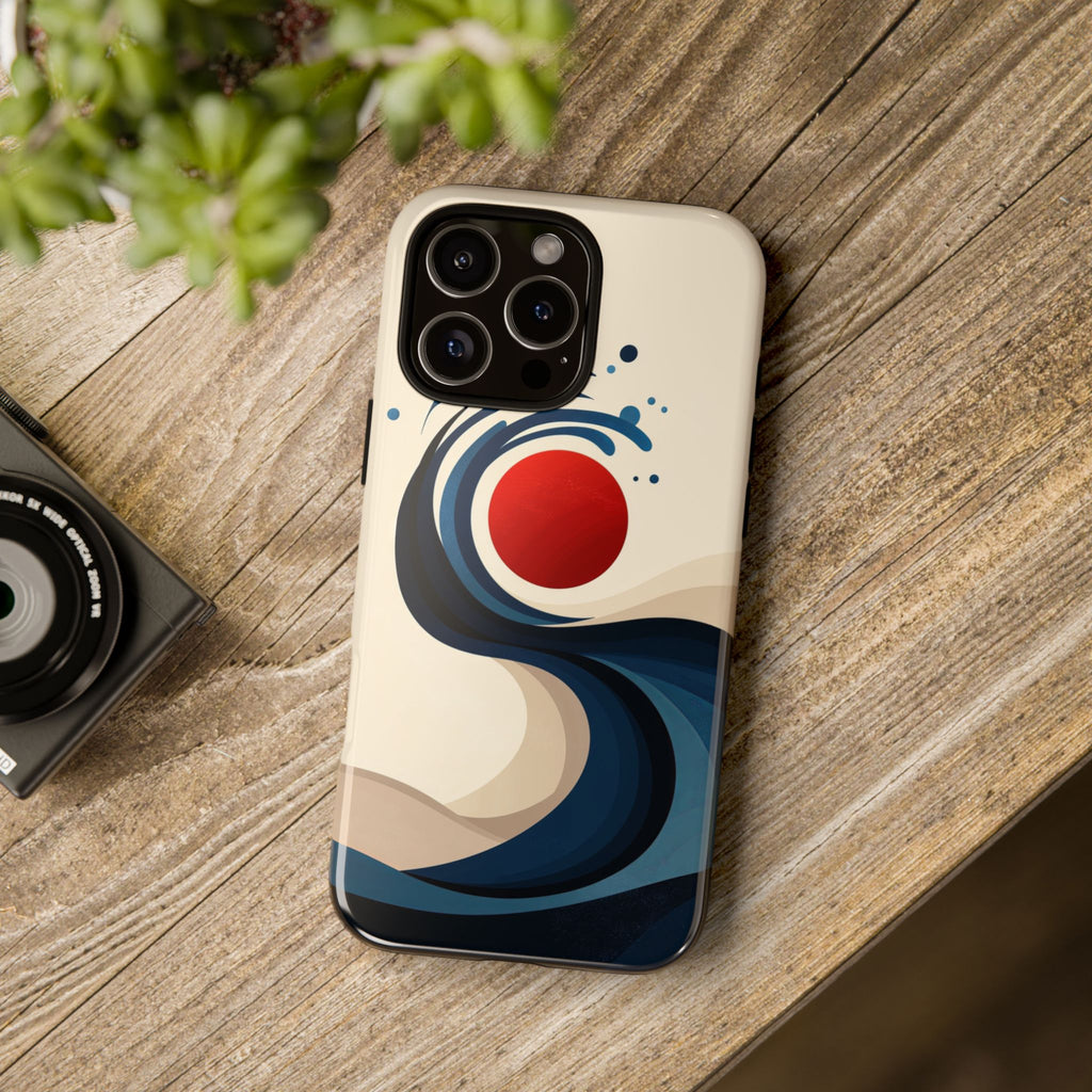 Abstract Wave iPhone Case | Red Sun Ocean Art