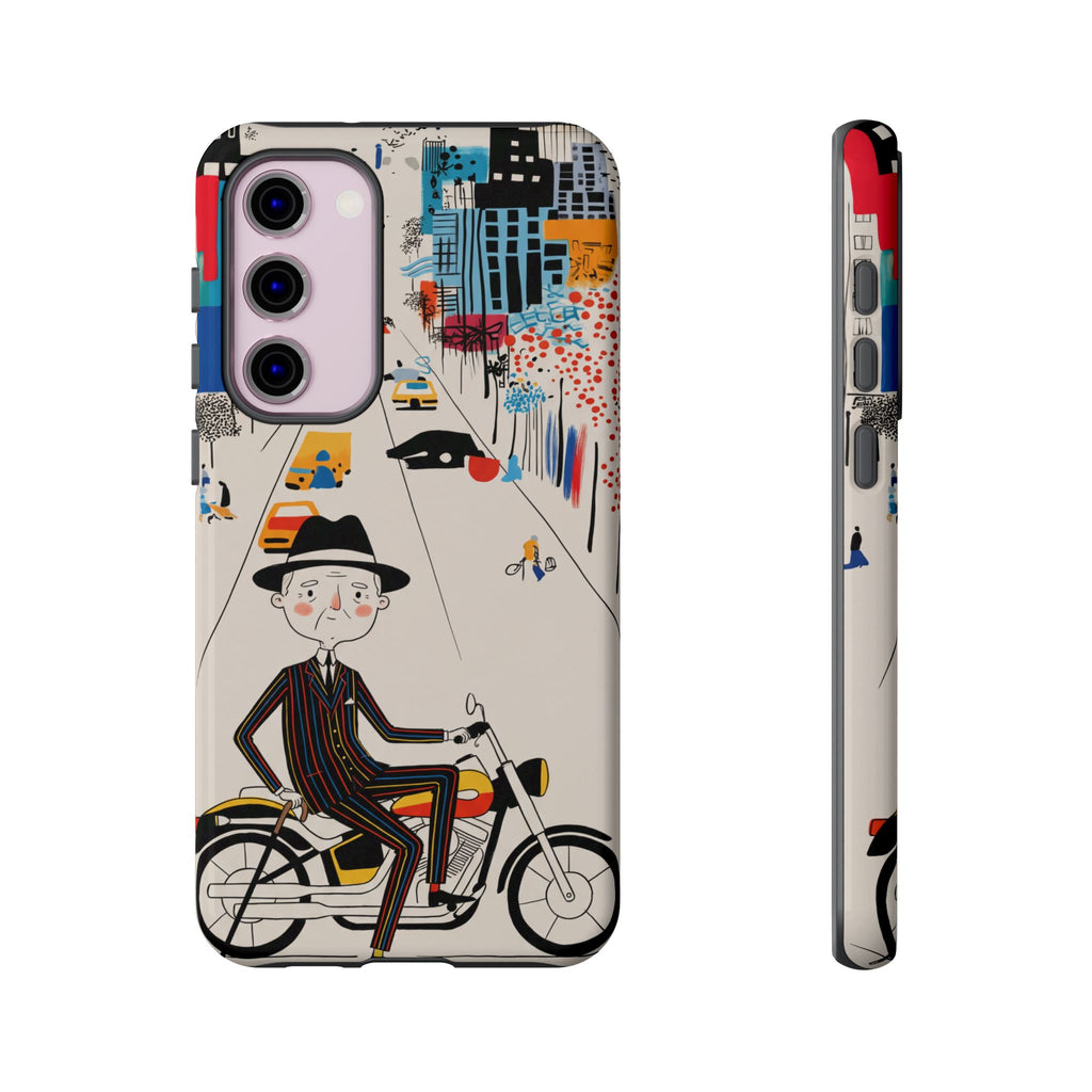 Custodia per telefono Samsung Galaxy "Vintage Grandpa Rider Motorcycle" | Paesaggio urbano illustrato