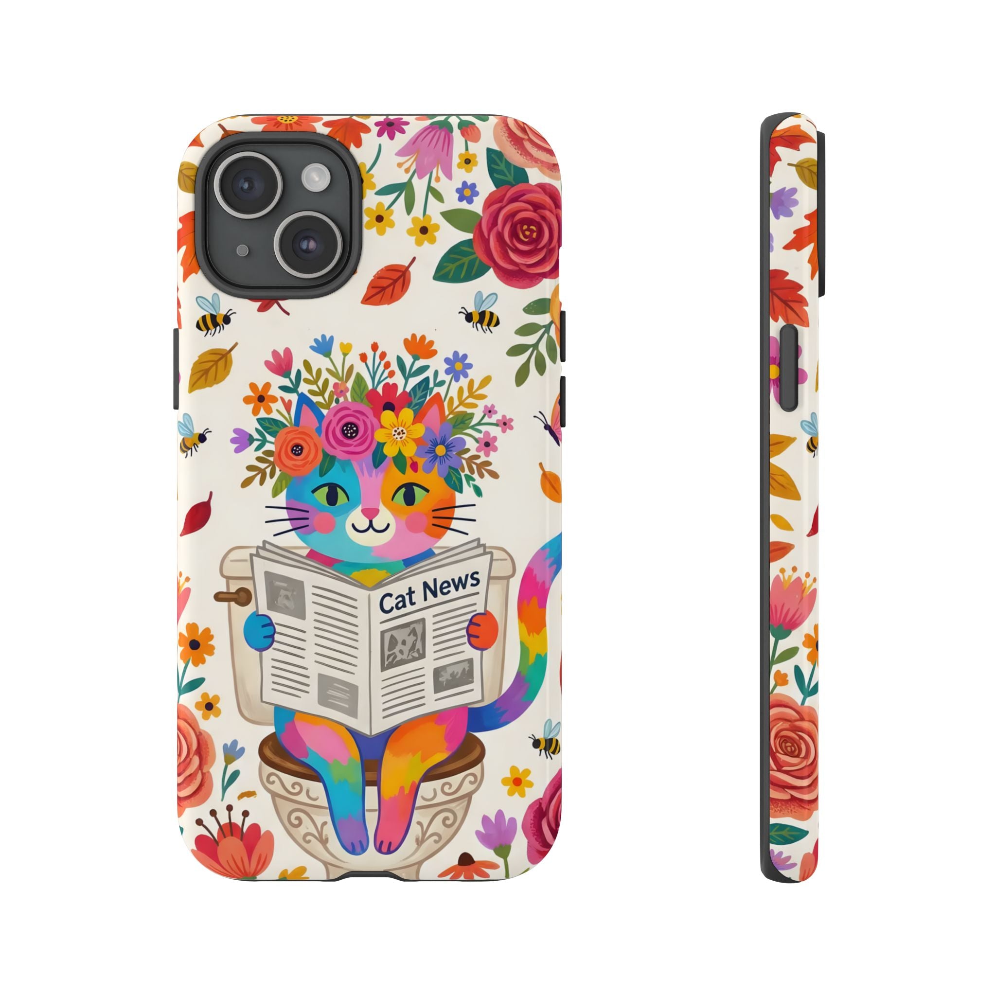 Floral Rainbow Cat iPhone Case | Cat News Design