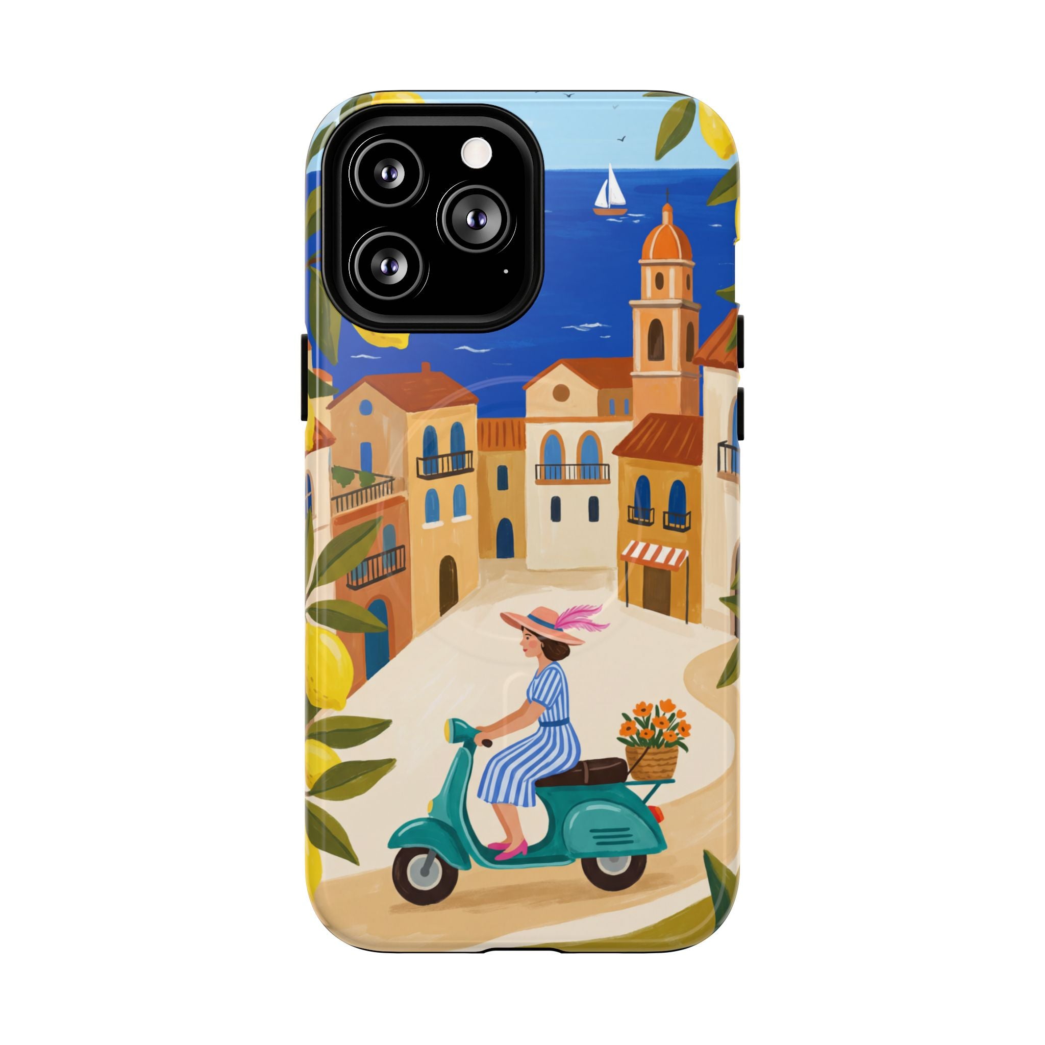 Mediterranean Scooter MagSafe iPhone Case | Coastal Lemon Grove Design