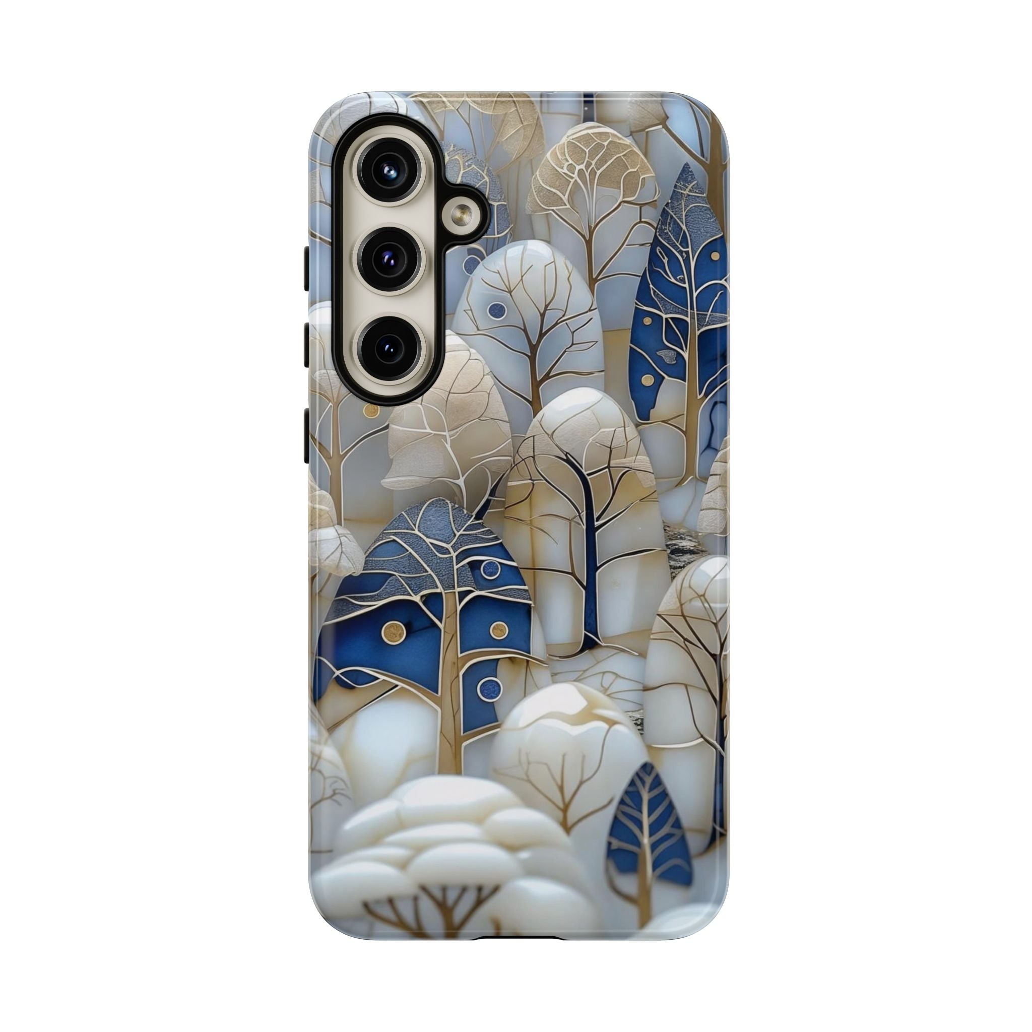 Blue Gold Winter Forest Samsung Galaxy Case — Elegant Tree Pattern Tough Case
