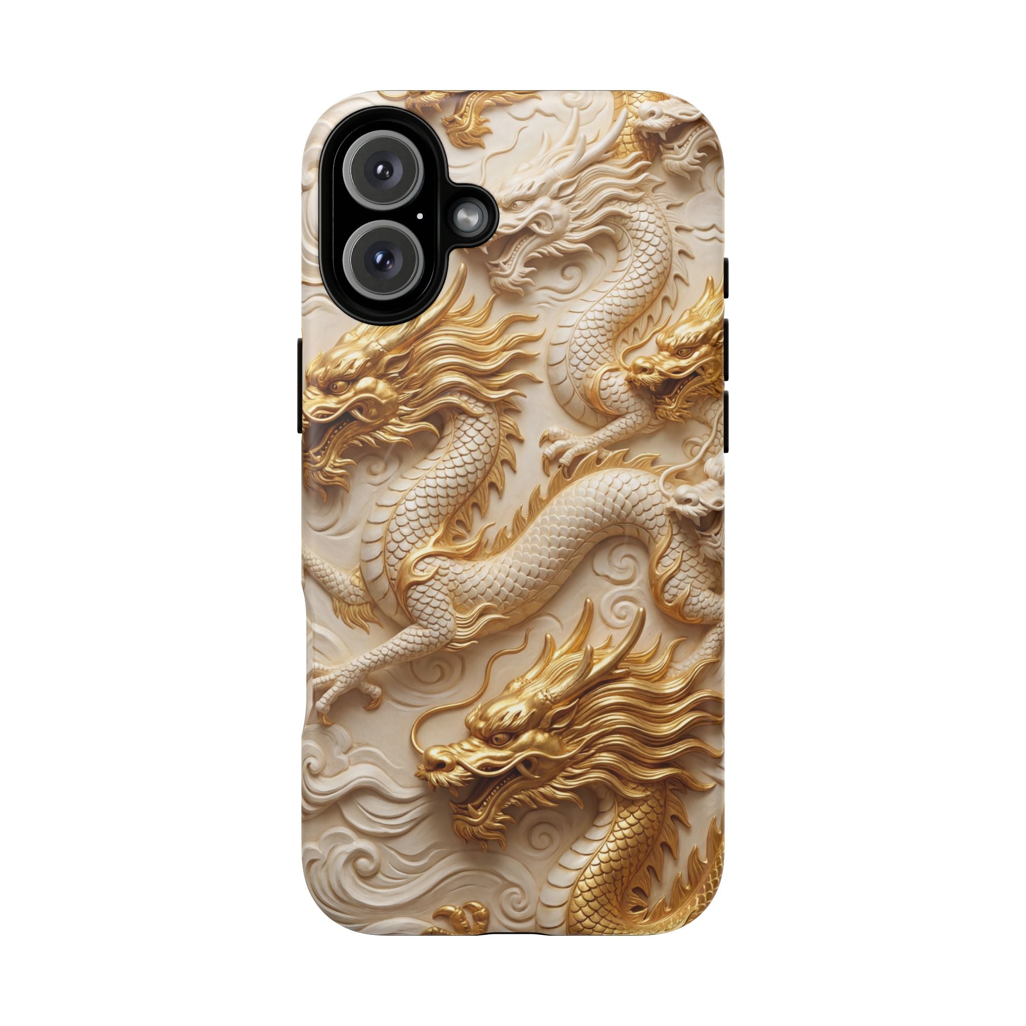 Dragon Relief Tough MagSafe Phone Case — Gold Carved Dragon Design
