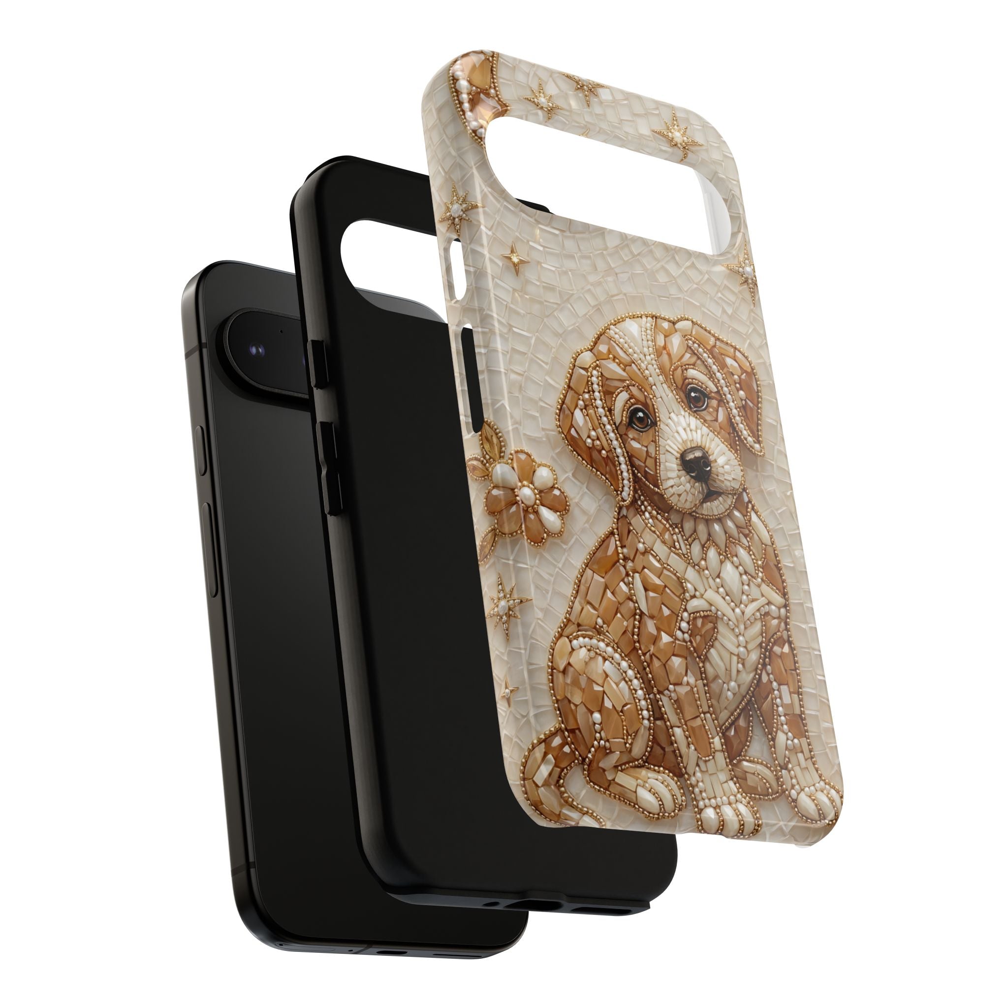 Cute Mosaic Puppy Google Pixel Phone Case — Protective Phone Cover with Brown Puppy Art