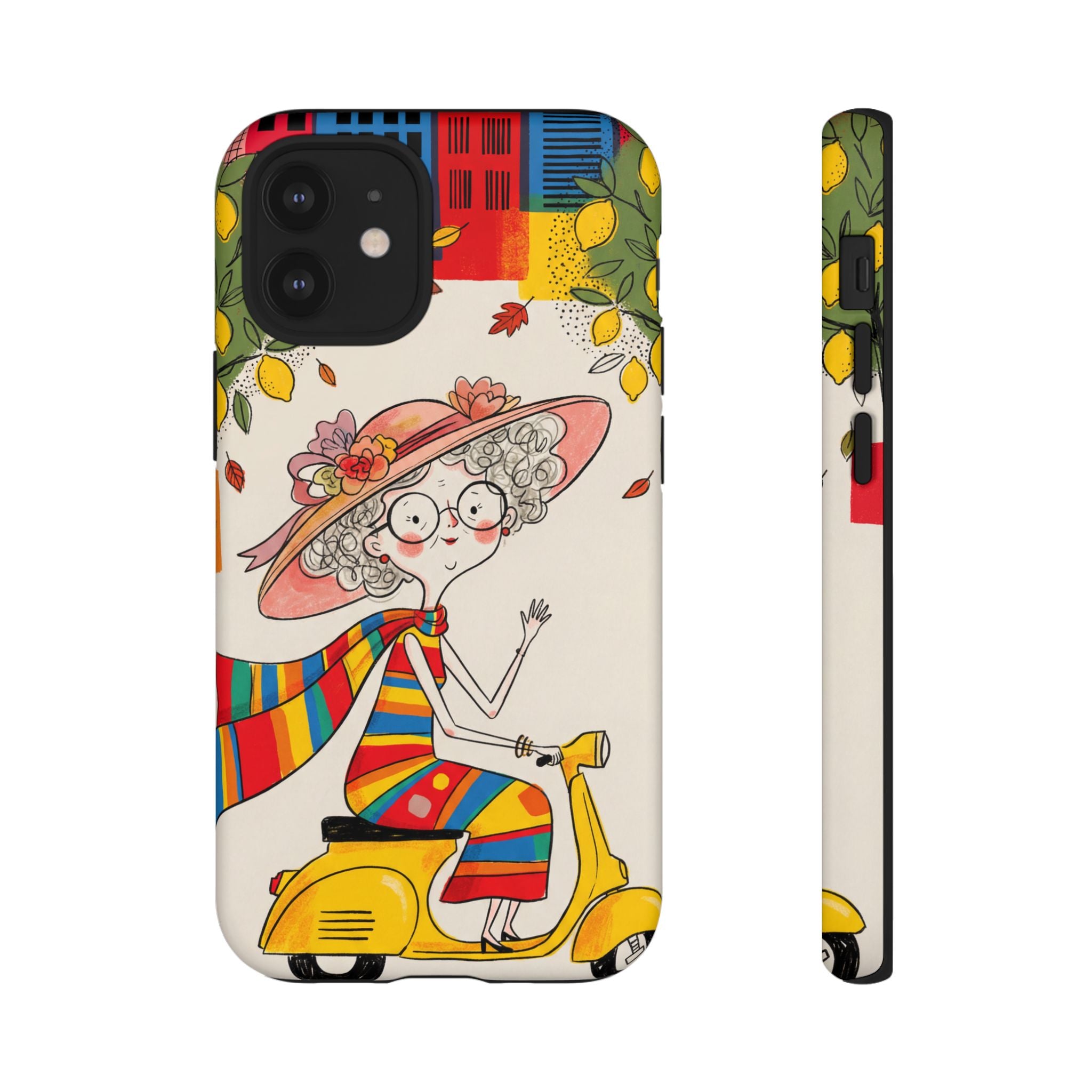 Vintage Scooter Granny iPhone Case | Colourful Retro Elderly Lady Design