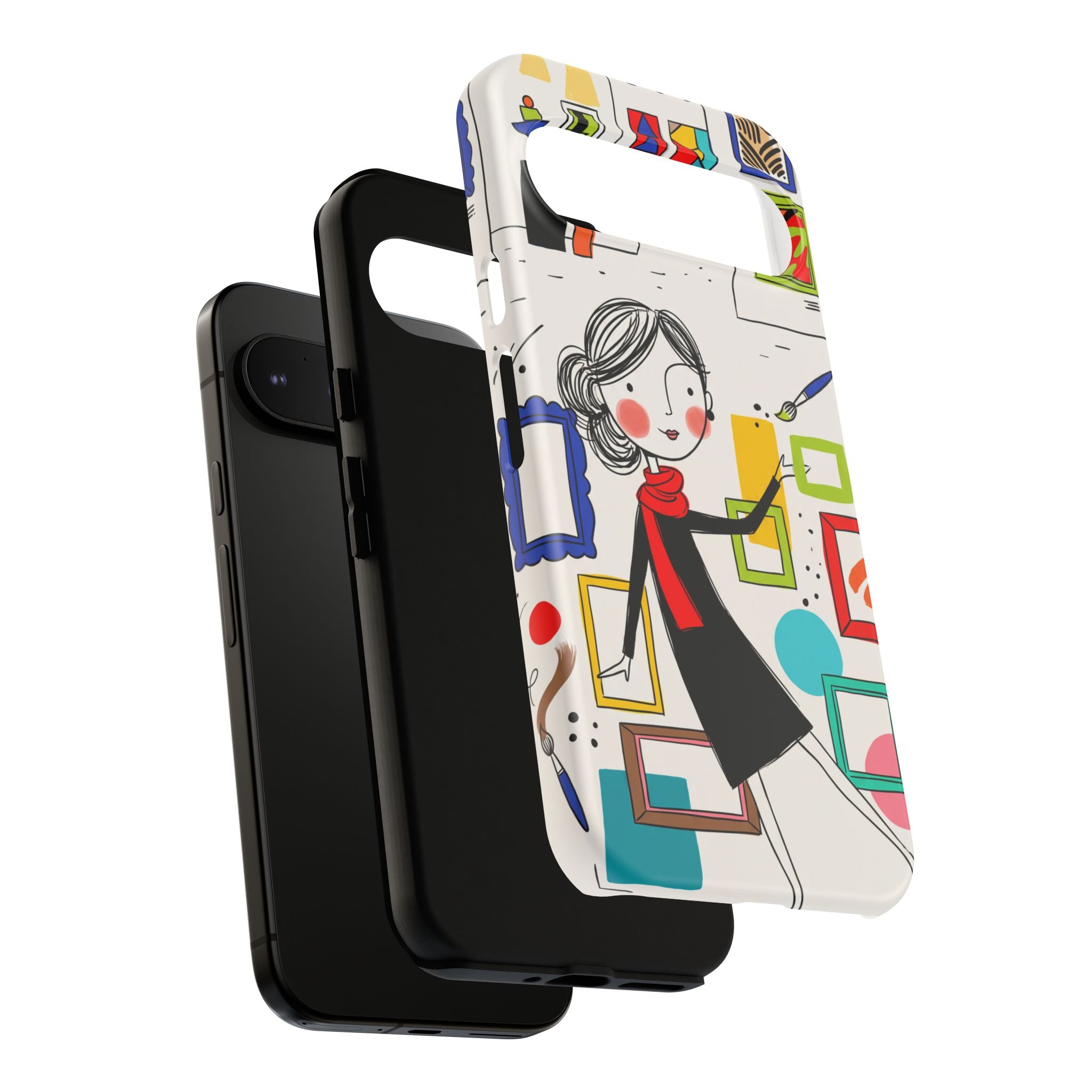 Art Gallery Illustration Google Pixel Phone Case | Cute Woman with Frames Design