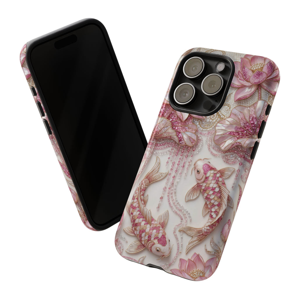Custodia rigida Koi Lotus — Cover iPhone con pesci floreali rosa