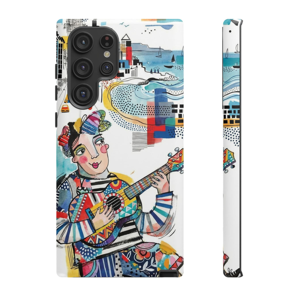 Custodia per Samsung Galaxy per Musicisti Artistici | Custodia Resistente con Chitarra Colorata e Paesaggio Urbano