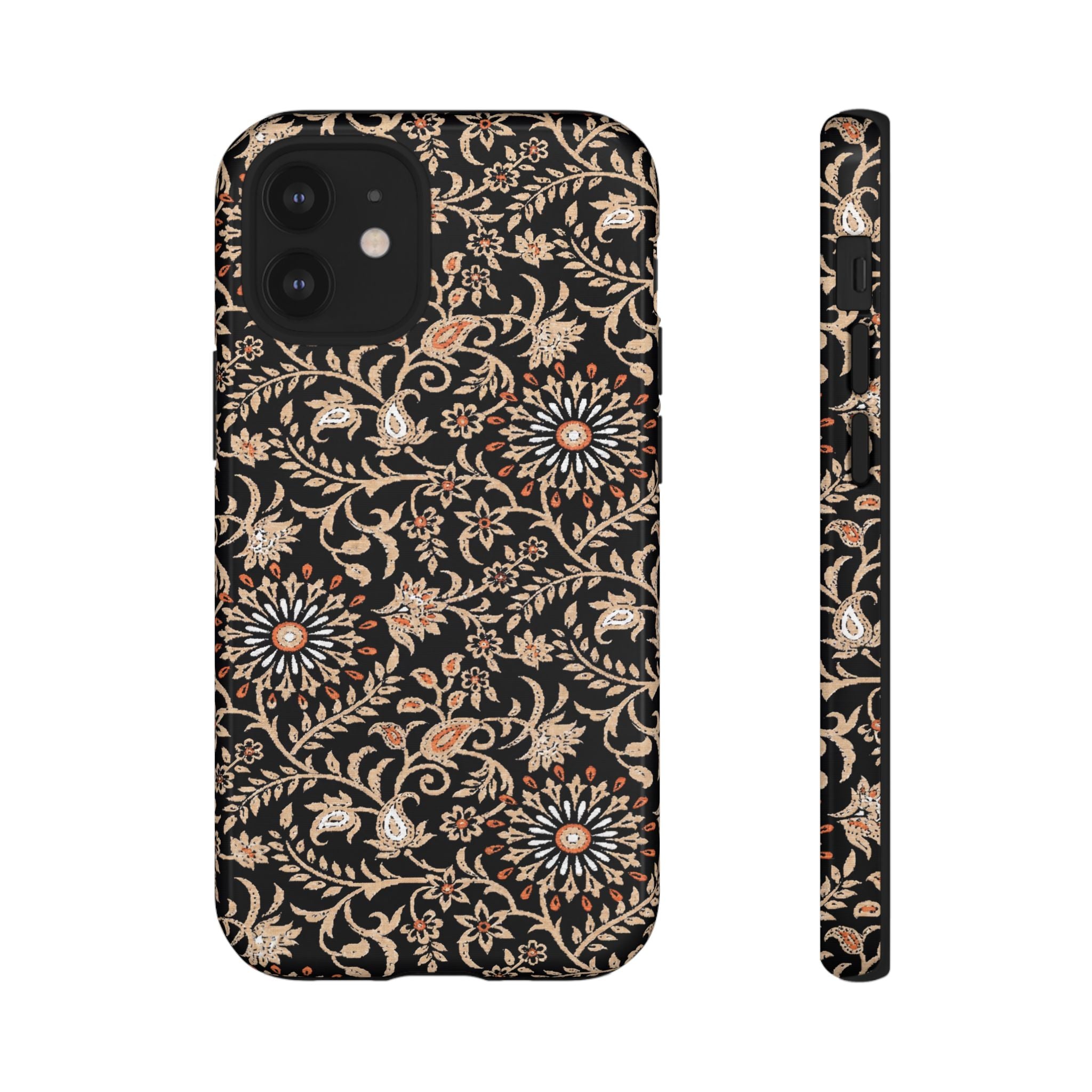 Batik Floral Black Ornate Daisies Tough iPhone Case