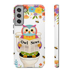 Owl News Floral Samsung Galaxy Phone Case | Cute Owl Reading Newspaper on Toilet