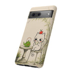Cute Cat Tea Time Google Pixel Phone Case | Kawaii Kitten with Apple Design