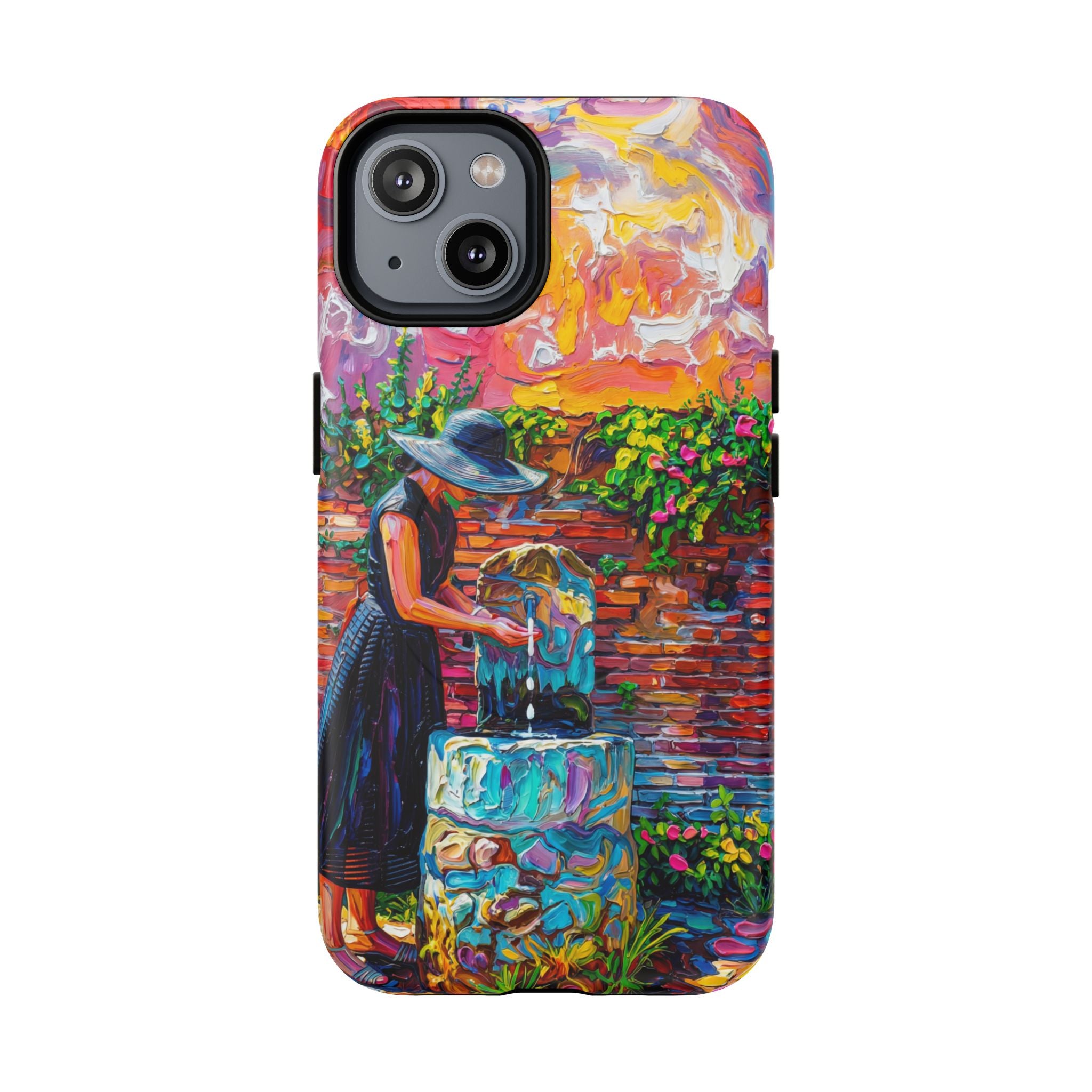 Artistic Garden iPhone Case | Woman at Fountain Tough MagSafe Case