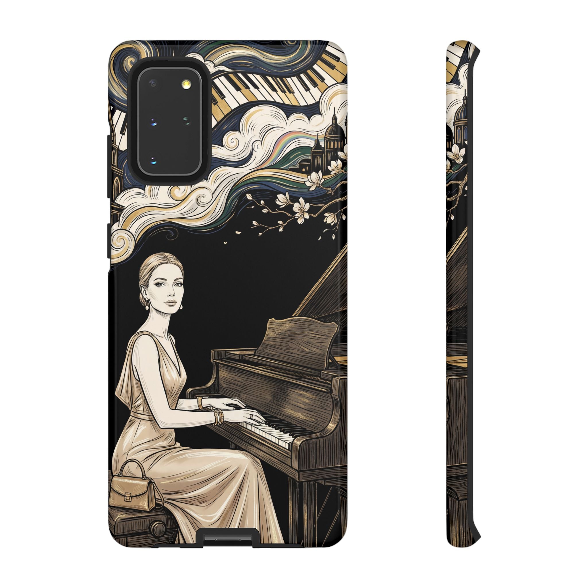 Elegant Piano Woman Samsung Galaxy Phone Case | Vintage Art Deco Music Design