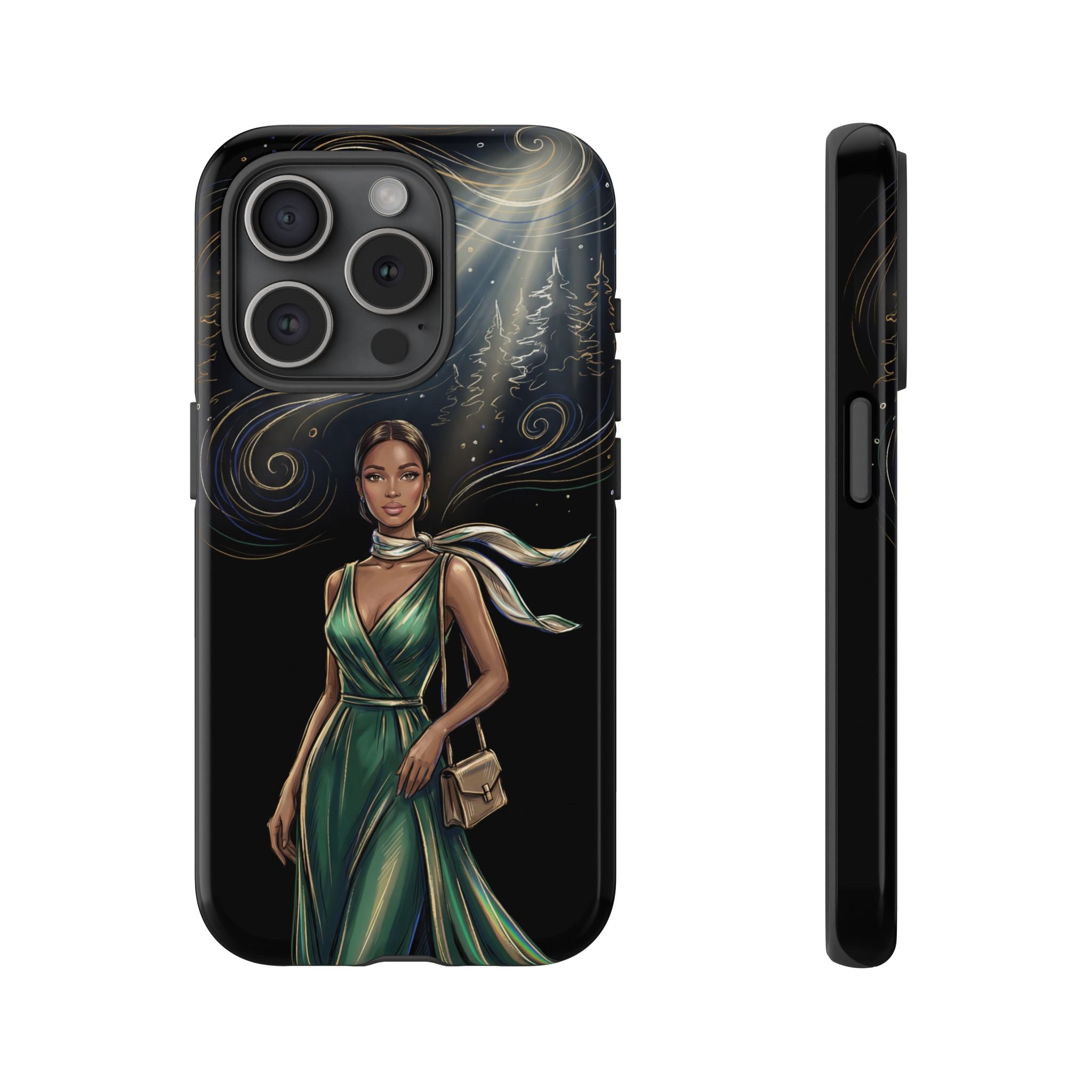 Elegant Woman in Green Dress Art Protective Tough iPhone Case