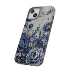 Cover iPhone Luna Floreale Blu | Custodia Protettiva Vintage Motivo Botanico Notturno