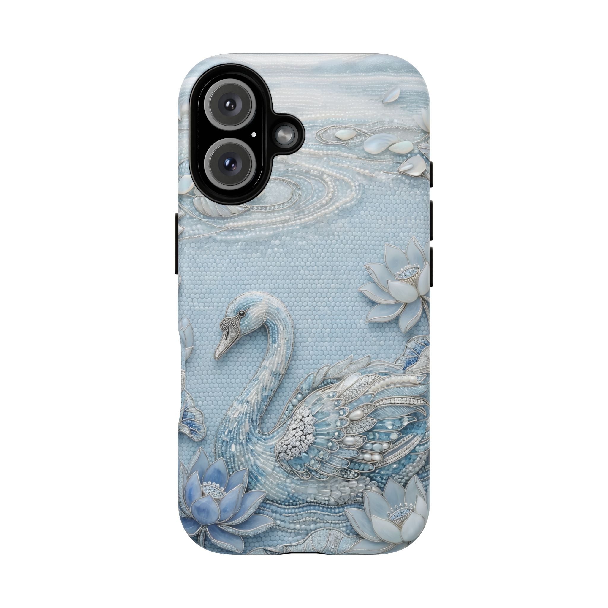 Swan Lake Floral MagSafe iPhone Case | Sparkling Blue Swan Protective Case
