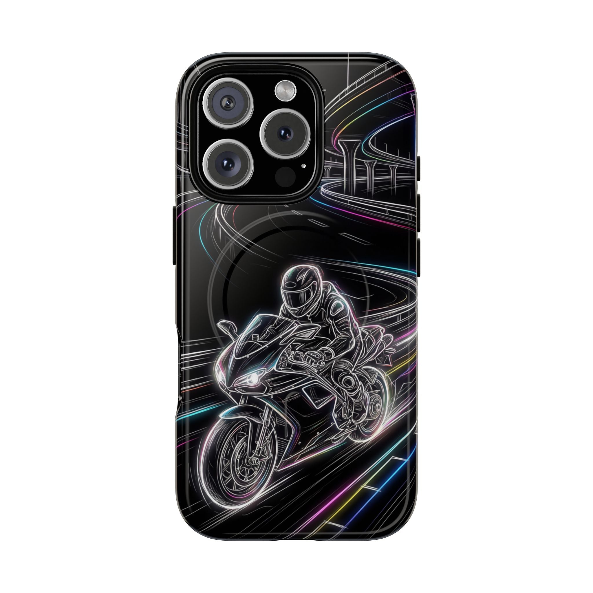 Neon Night Rider MagSafe iPhone Case | Motorcycle Racing Protective Cover