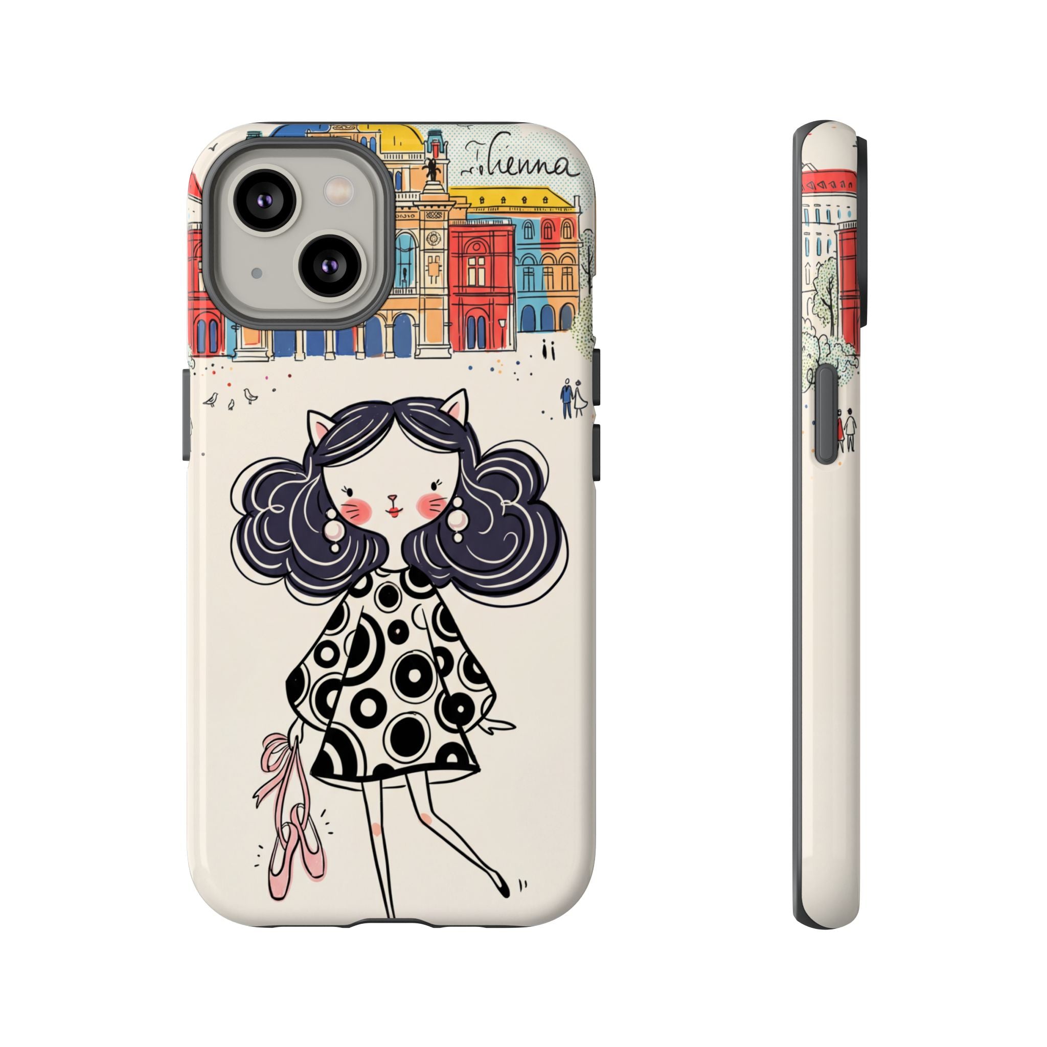Cute Parisian Cat Girl iPhone Case | Ballet Slippers Illustration Tough Case