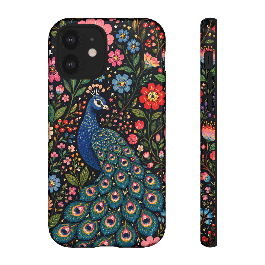 Peacock Floral Tough iPhone Case | Protective Phone Case with Colorful Garden Design