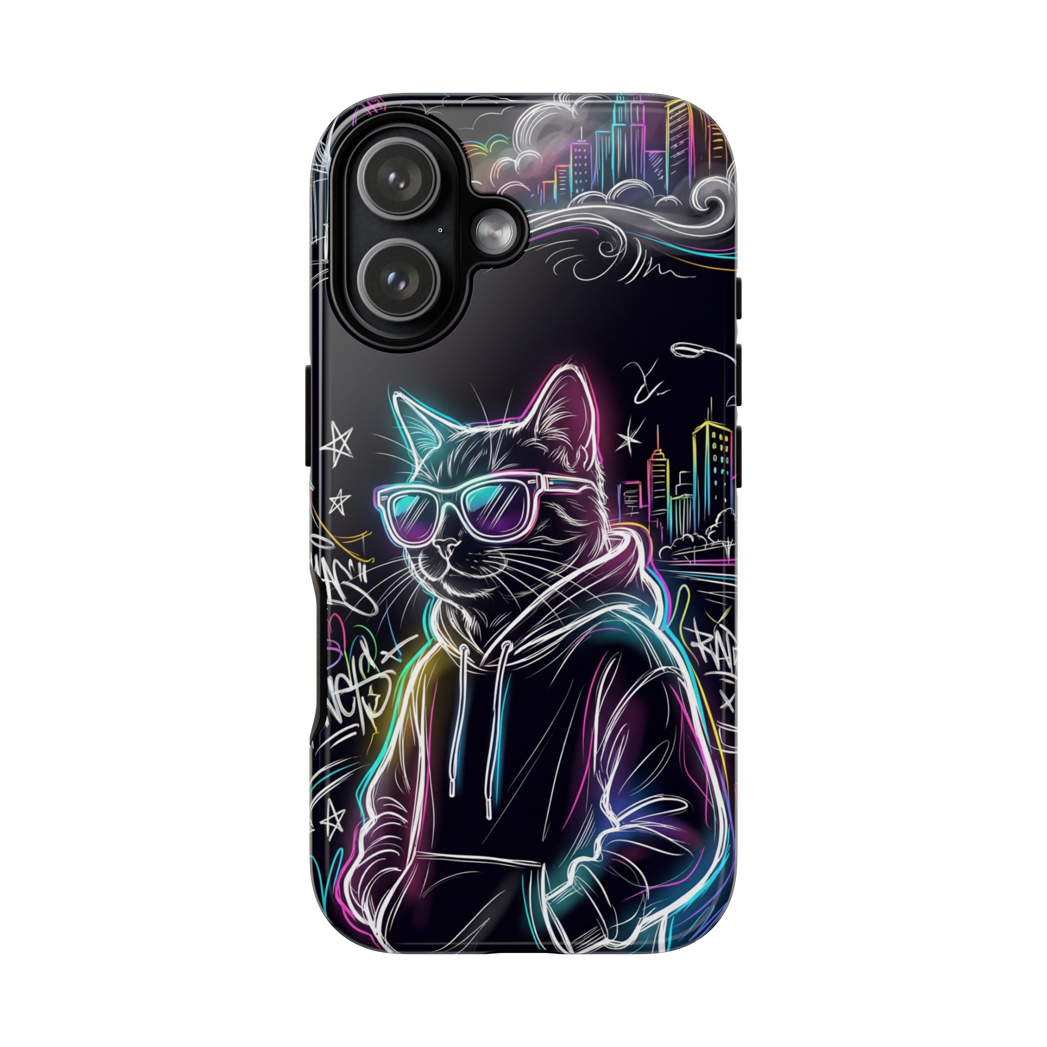 Cool Hoodie Neon Street Cat iPhone Case