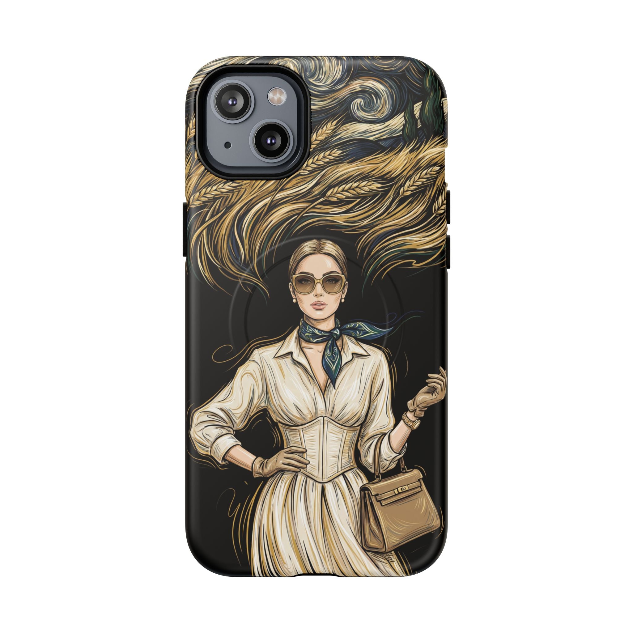Vintage Elegance MagSafe iPhone Case | Retro Woman with Flowing Golden Hair