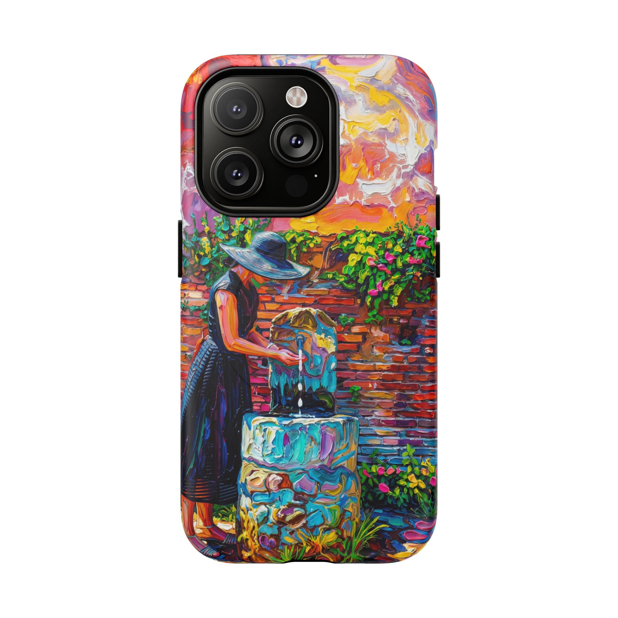 Artistic Garden iPhone Case | Woman at Fountain Tough MagSafe Case