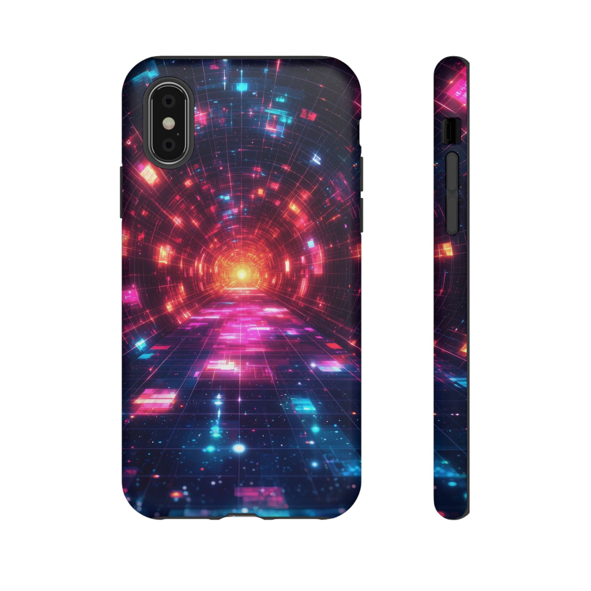 Neon Tunnel Tough iPhone Case — Retro Futuristic Galaxy Design