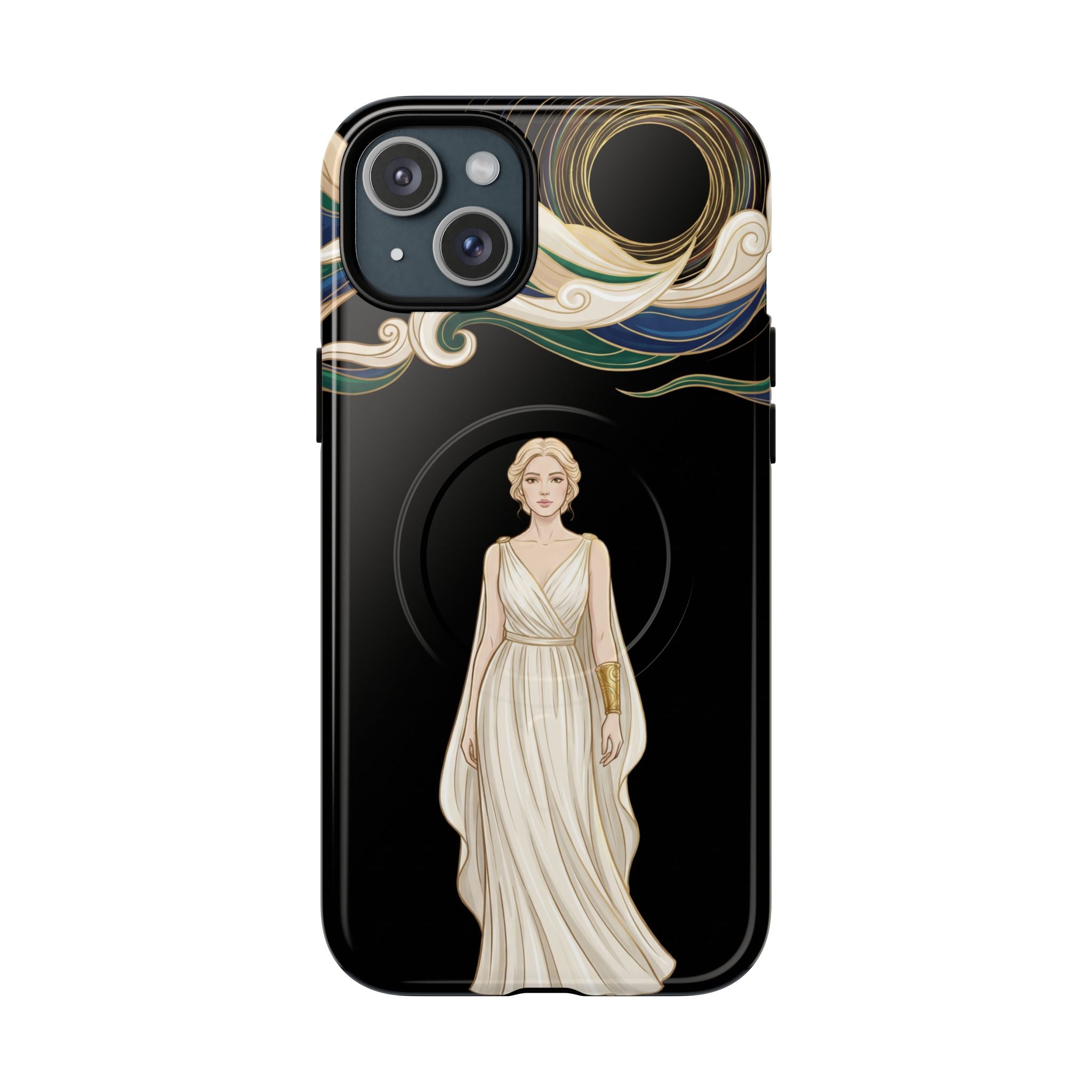 Art Nouveau Goddess MagSafe iPhone Case | Elegant Woman Illustration on Black