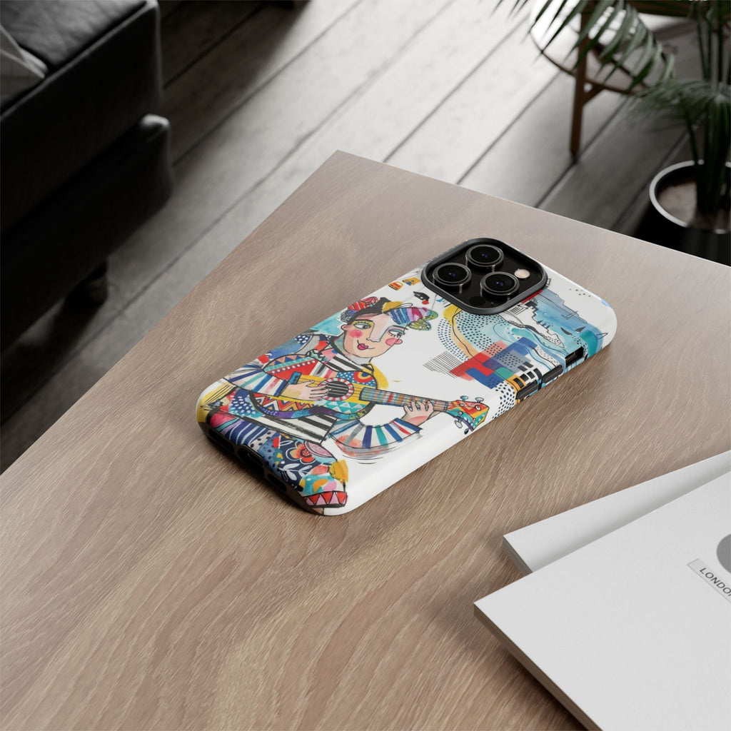 Artistic Musician iPhone Case | Colorful Guitar Cityscape Tough Case