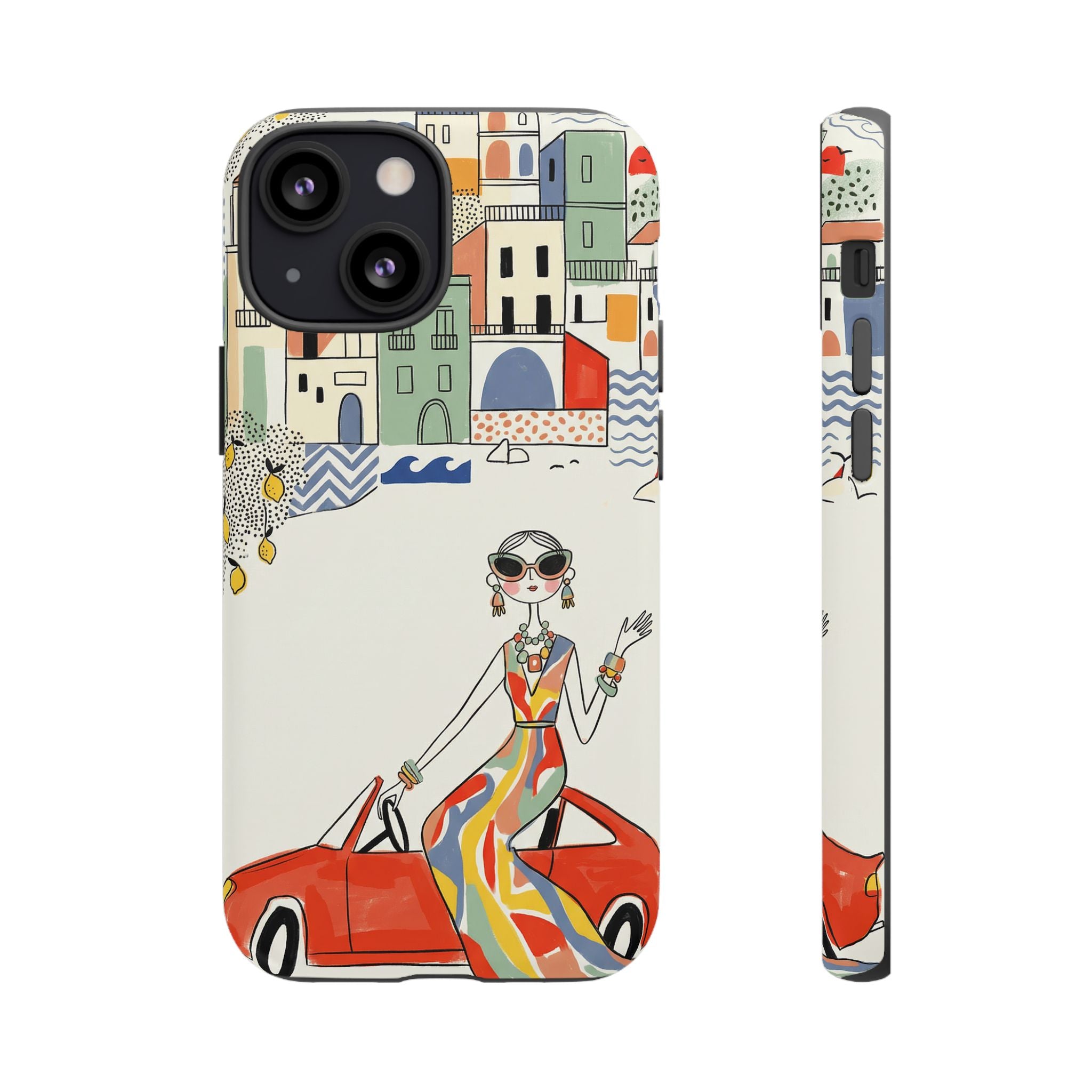 Stylish Riviera iPhone Case | Chic Retro Woman in Convertible Design