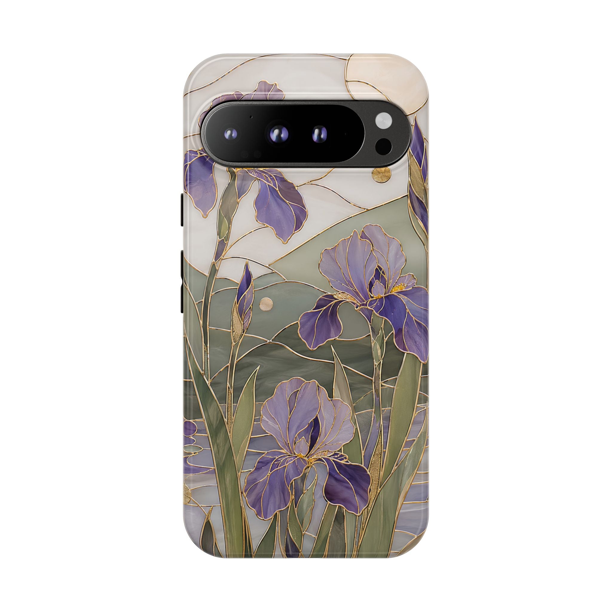 Stained Glass Iris Google Pixel Phone Case | Purple Floral Phone Case