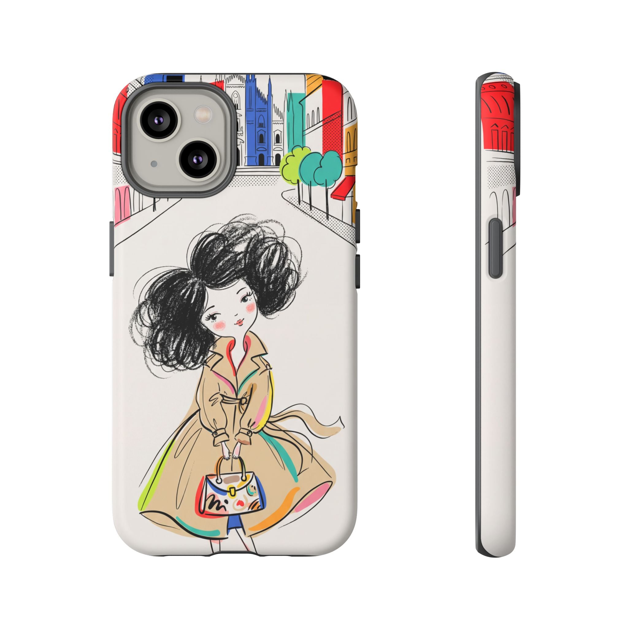 Illustrated Trench Coat Fashion Chic City Girl iPhone Case