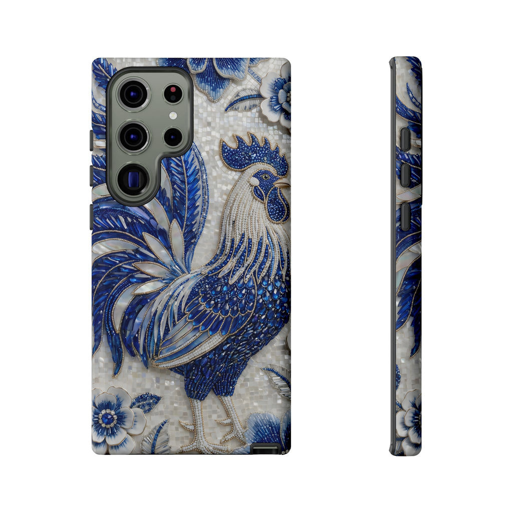 Asian Zodiac Rooster Samsung Galaxy Phone Case | Blue & White Porcelain Slim Shockproof Case | Year of the Rooster Gift