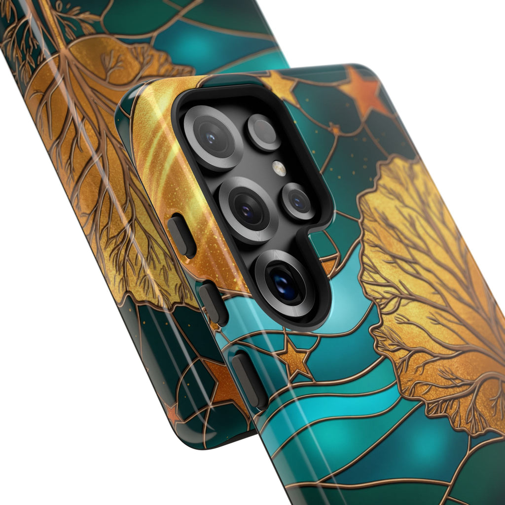 Stained Glass Cat Tough Samsung Galaxy Case | Gold Tree & Starry Night Design