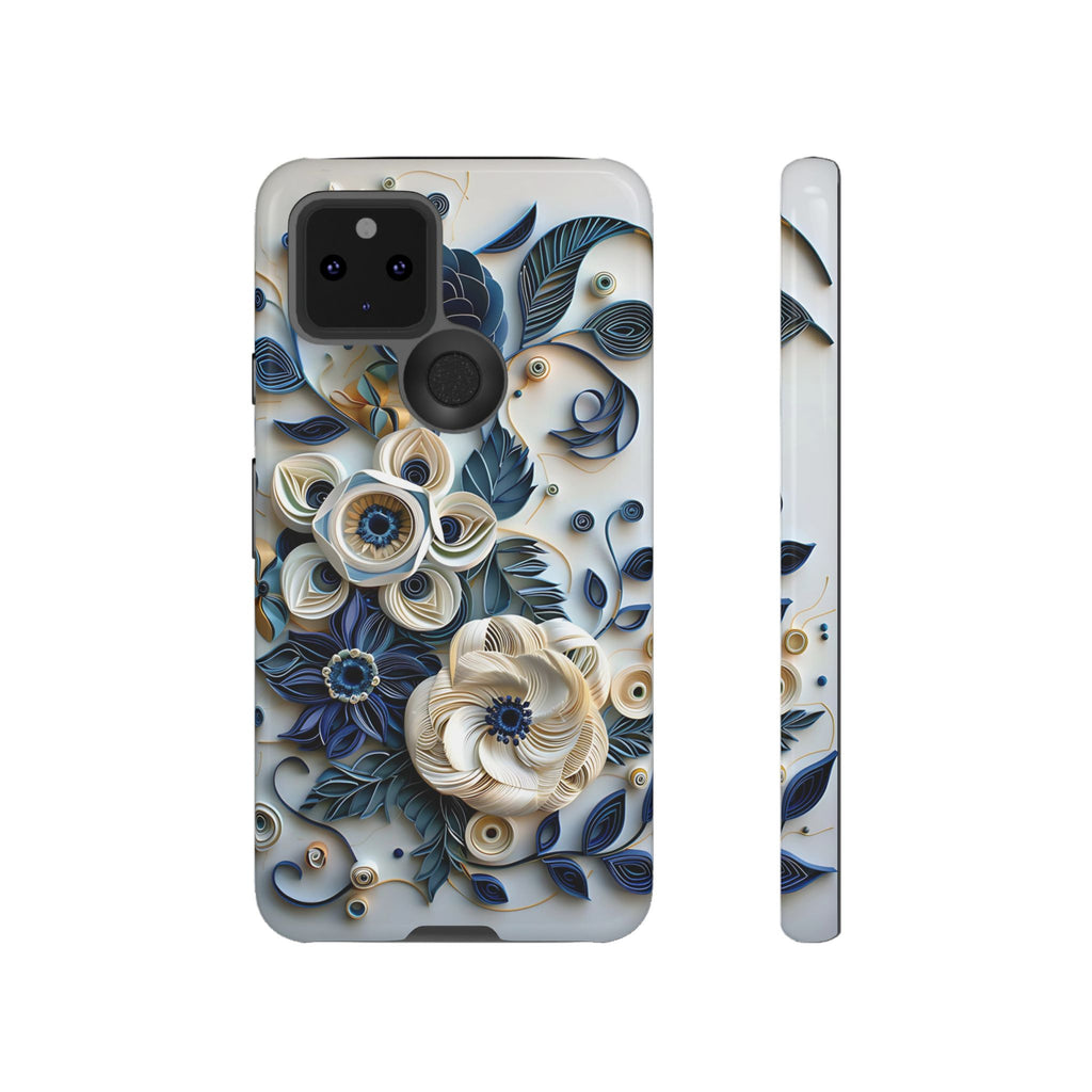 Floral Quilled Art Google Pixel Case — Blue & Cream Decorative Protection