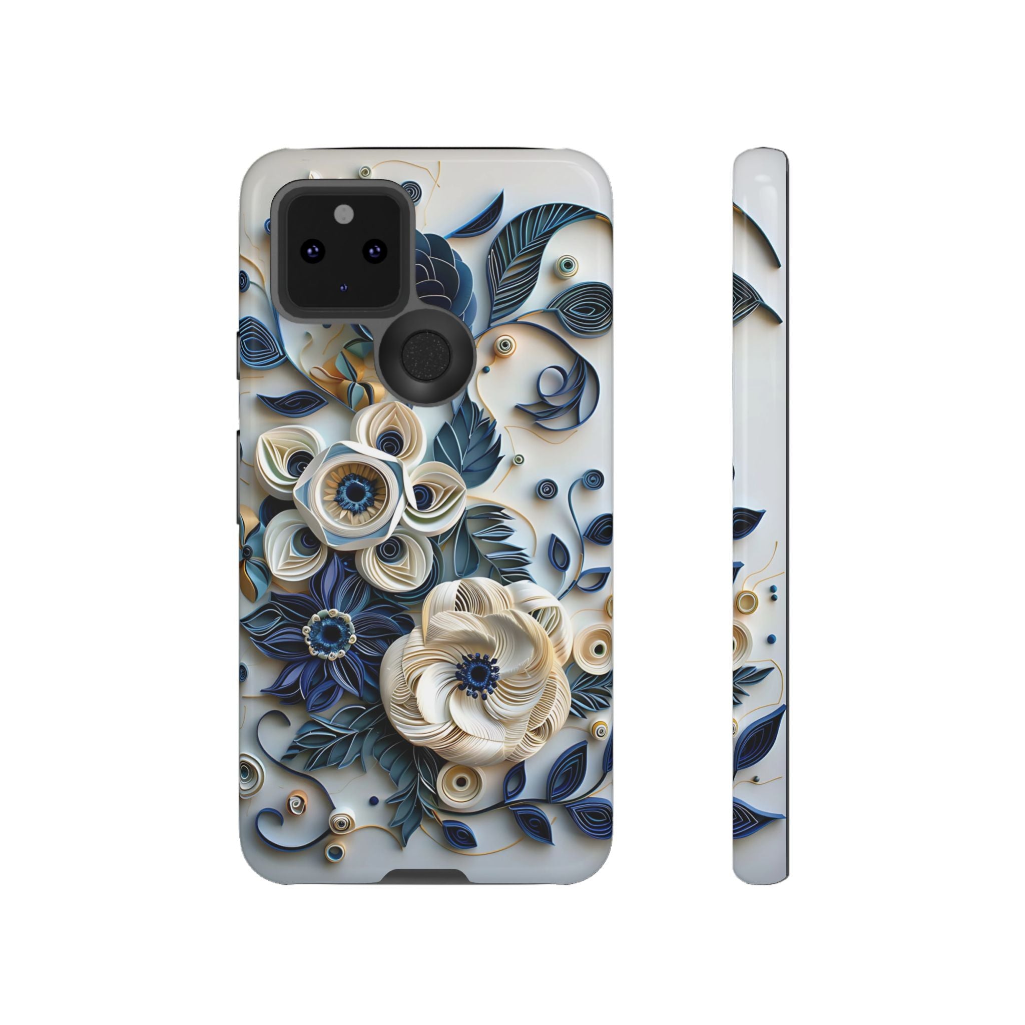 Floral Quilled Art Google Pixel Case — Blue & Cream Decorative Protection