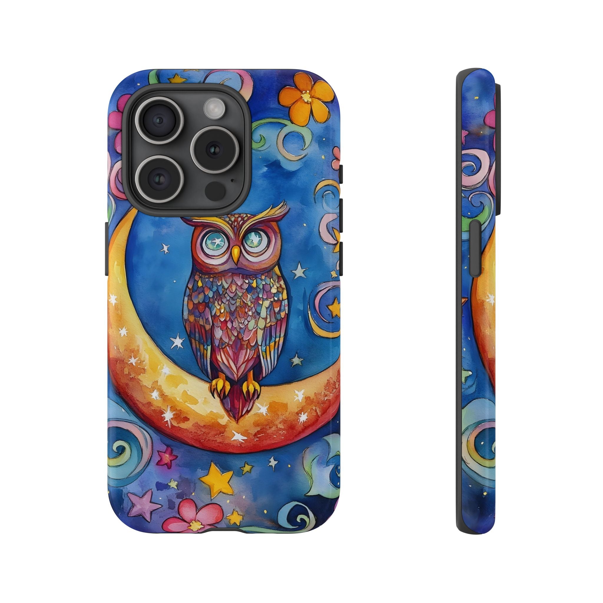 Owl on Crescent Moon iPhone Case — Colourful Whimsical Night Sky Design
