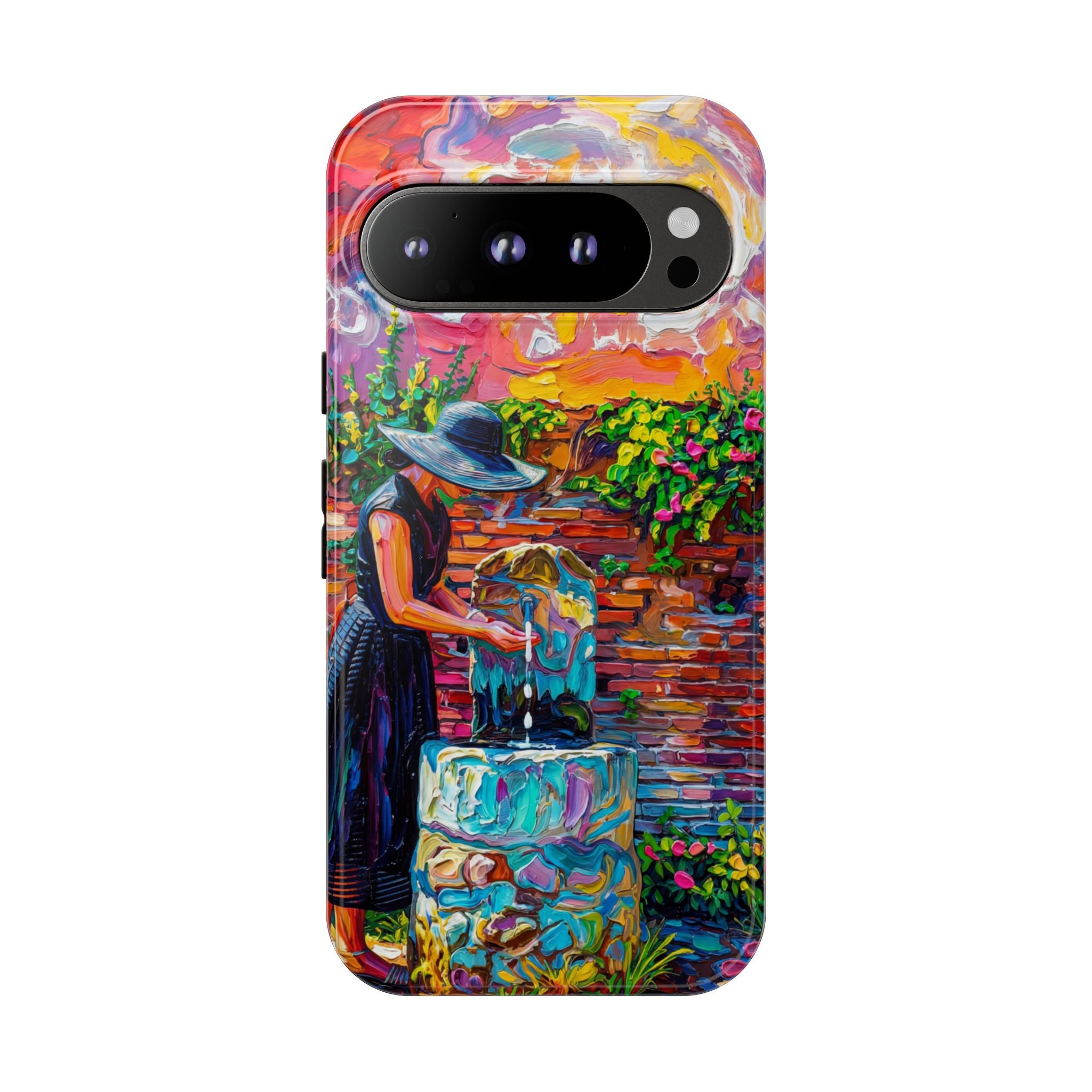 Artistic Garden Google Pixel Case | Woman at Well Colourful Impressionist Design