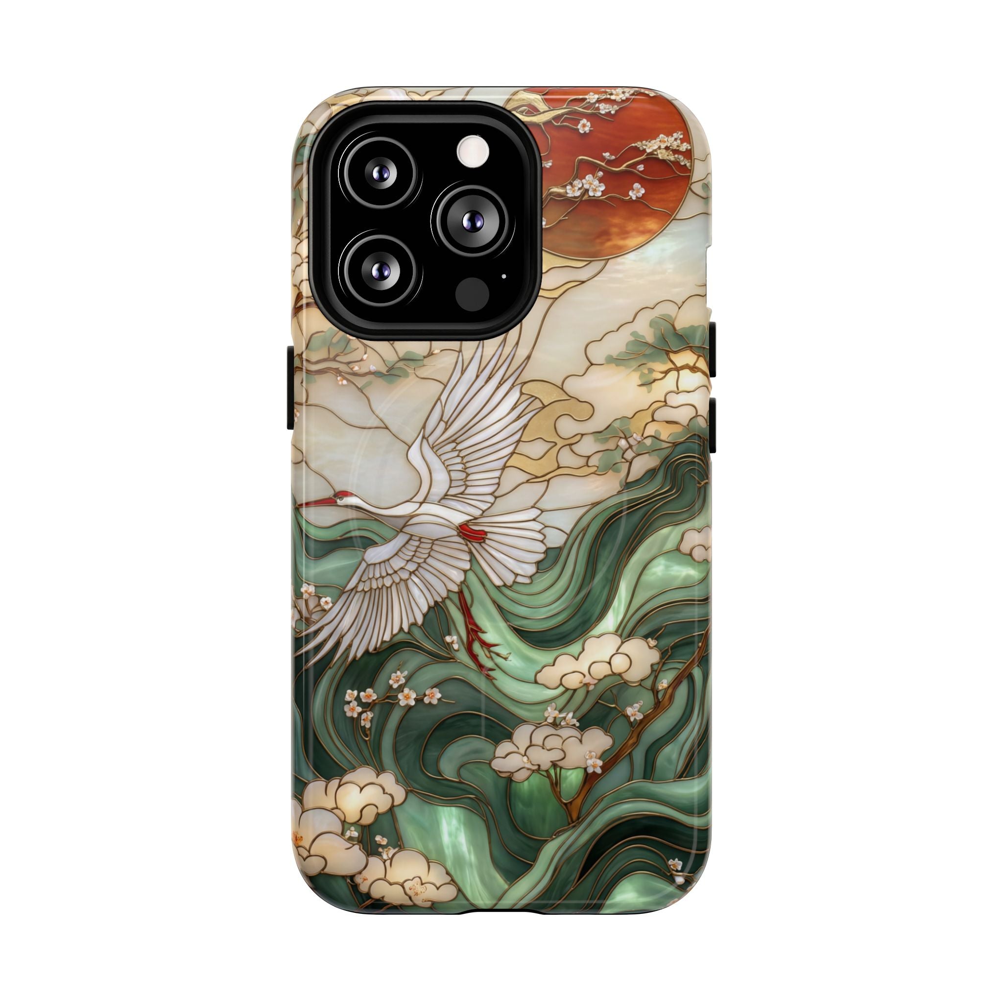 Custodia rigida MagSafe per iPhone Crane &amp; Waves | Custodia protettiva ispirata all'arte giapponese