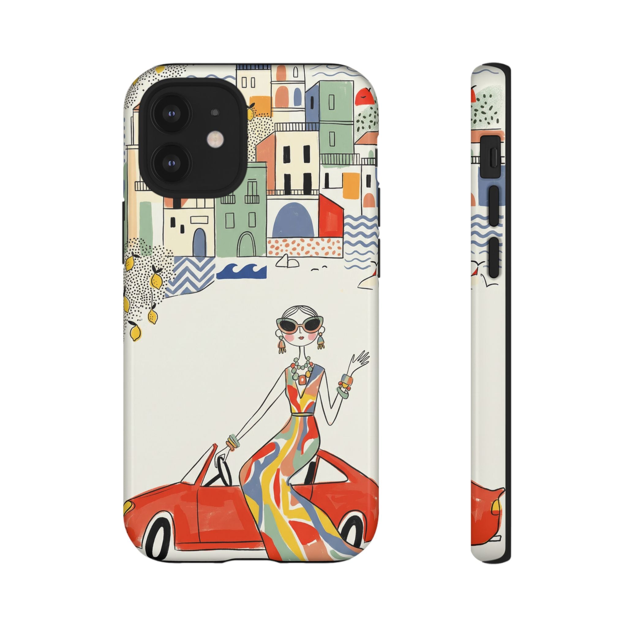 Stylish Riviera iPhone Case | Chic Retro Woman in Convertible Design