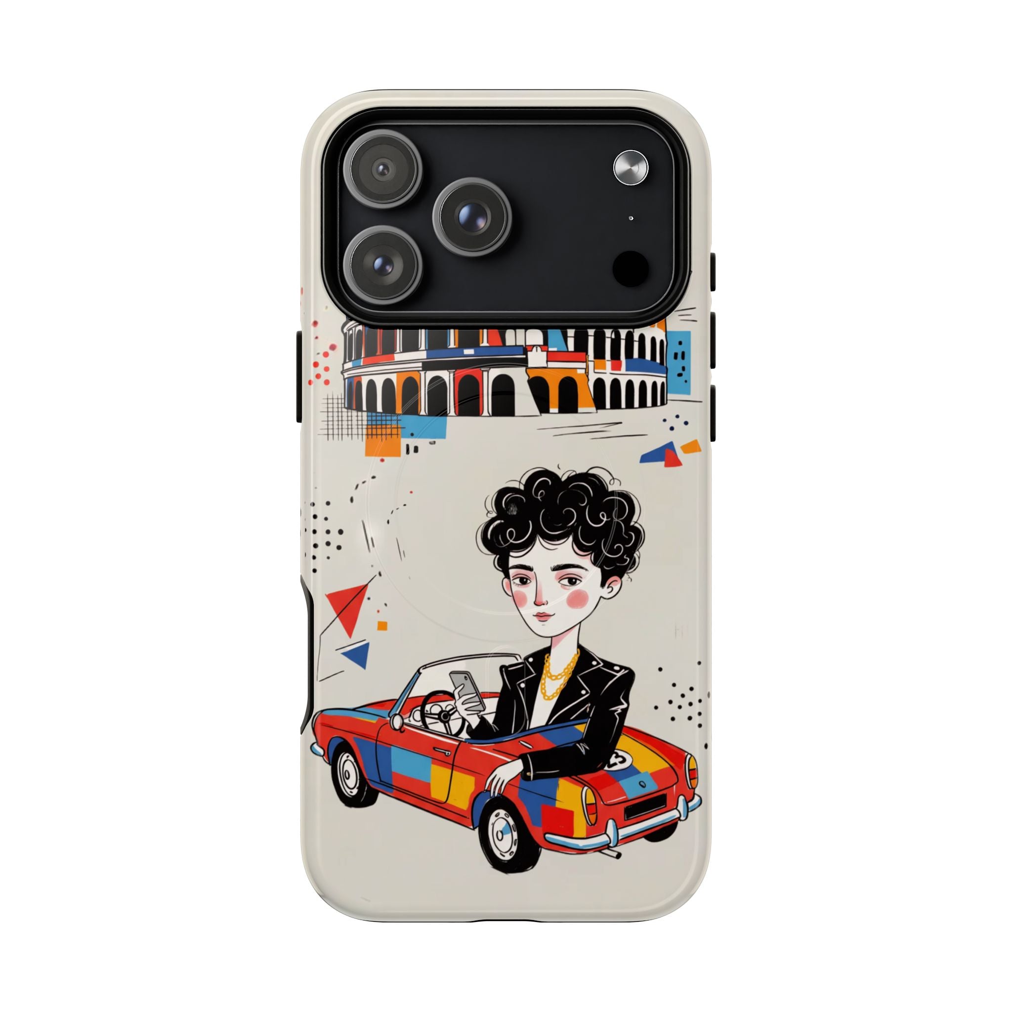 MagSafe iPhone Case | Retro Mille Miglia Car Illustration with Driver