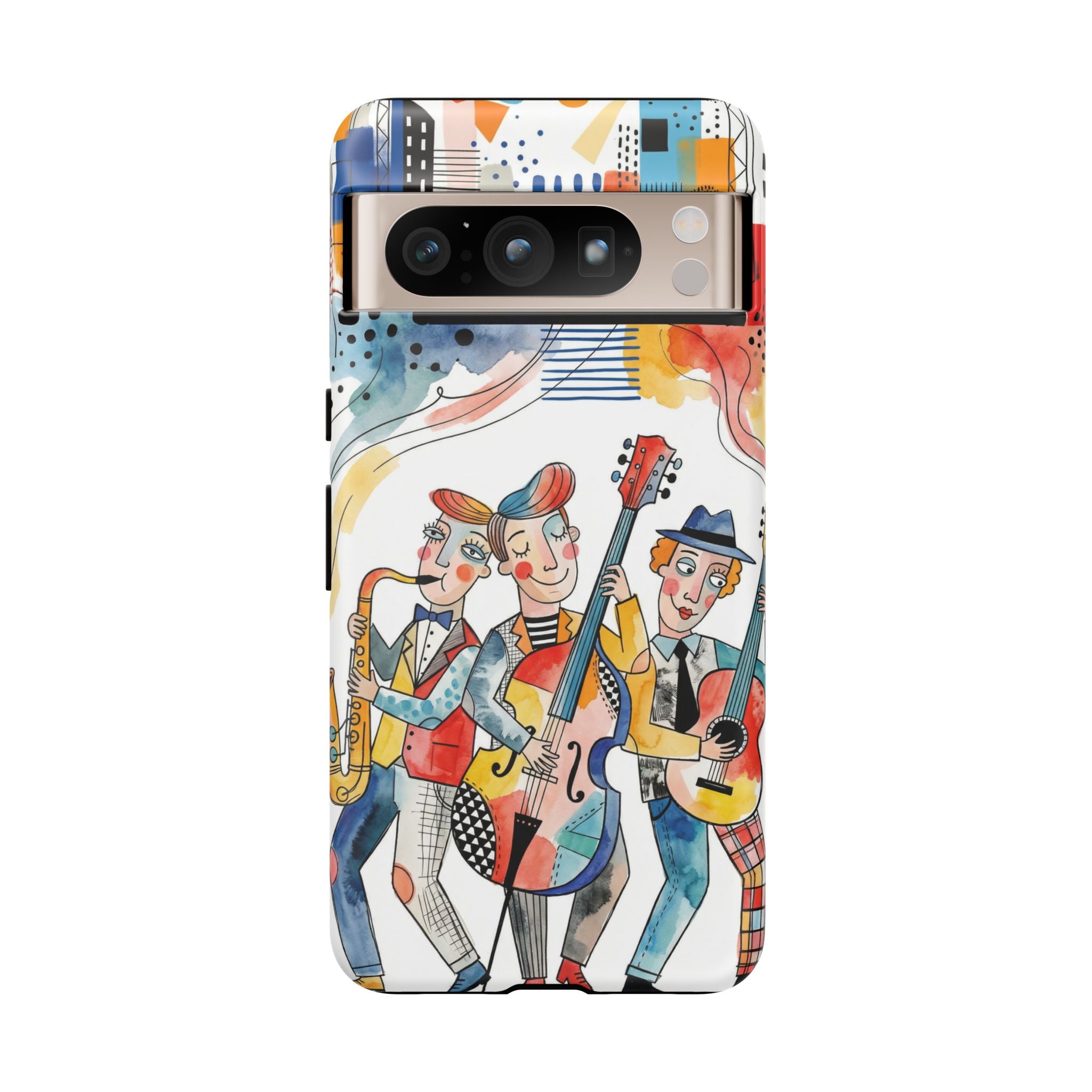Musical Trio Illustrated Google Pixel Phone Case | Colorful Jazz Band Art Phone Cover