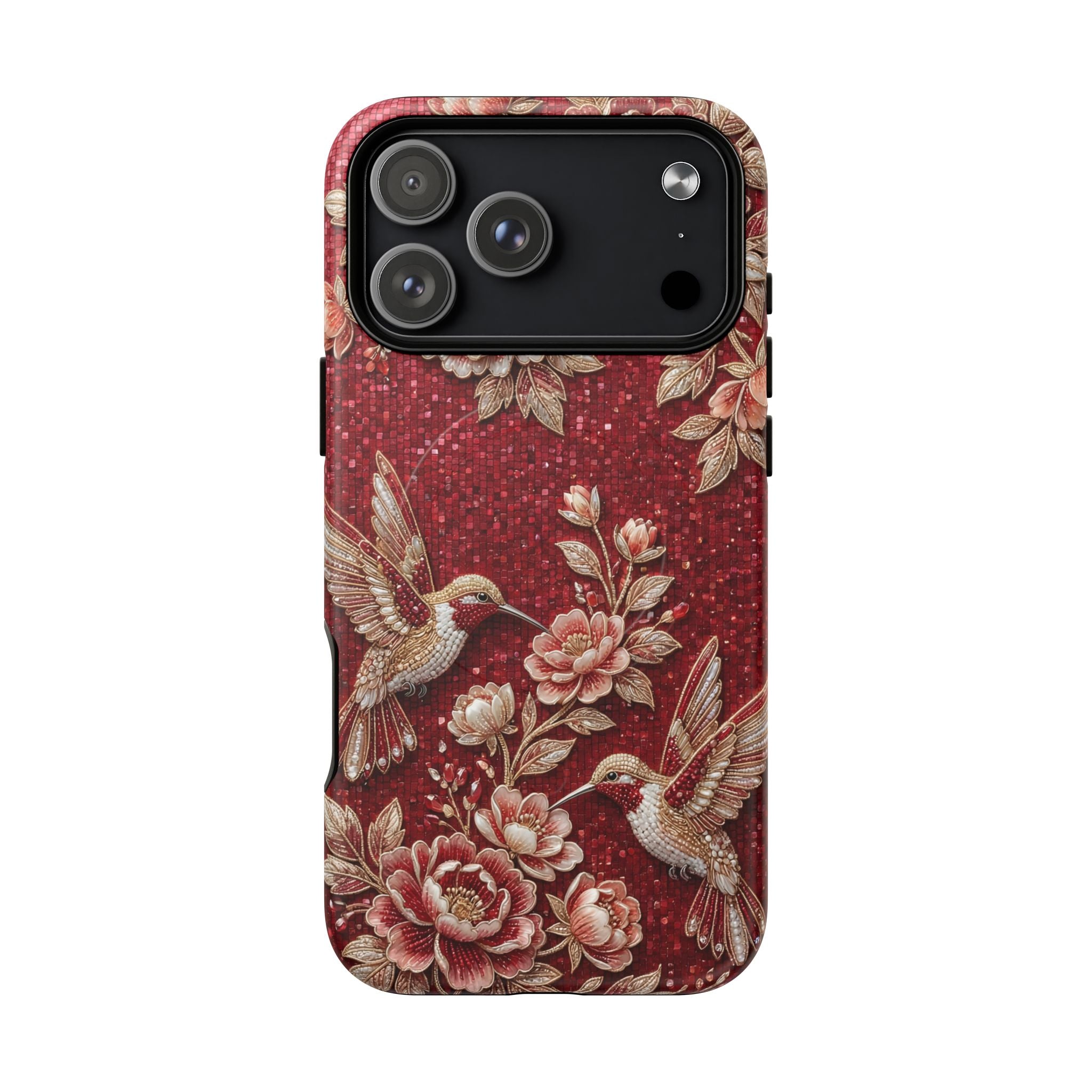 Floral Hummingbird Tough Case | Vintage Red MagSafe iPhone Case