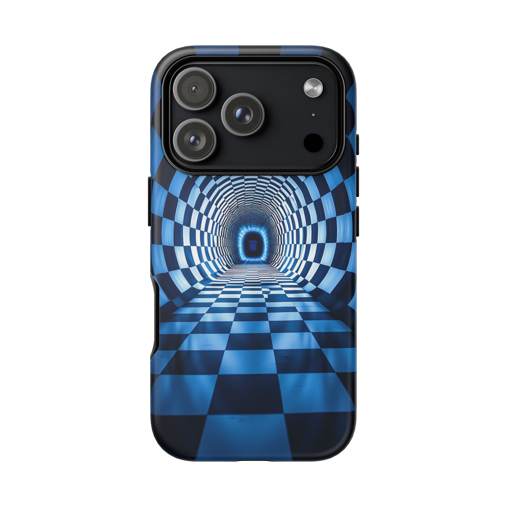 Blue Checkered Tunnel iPhone Case — 3D Optical Illusion Tough Case