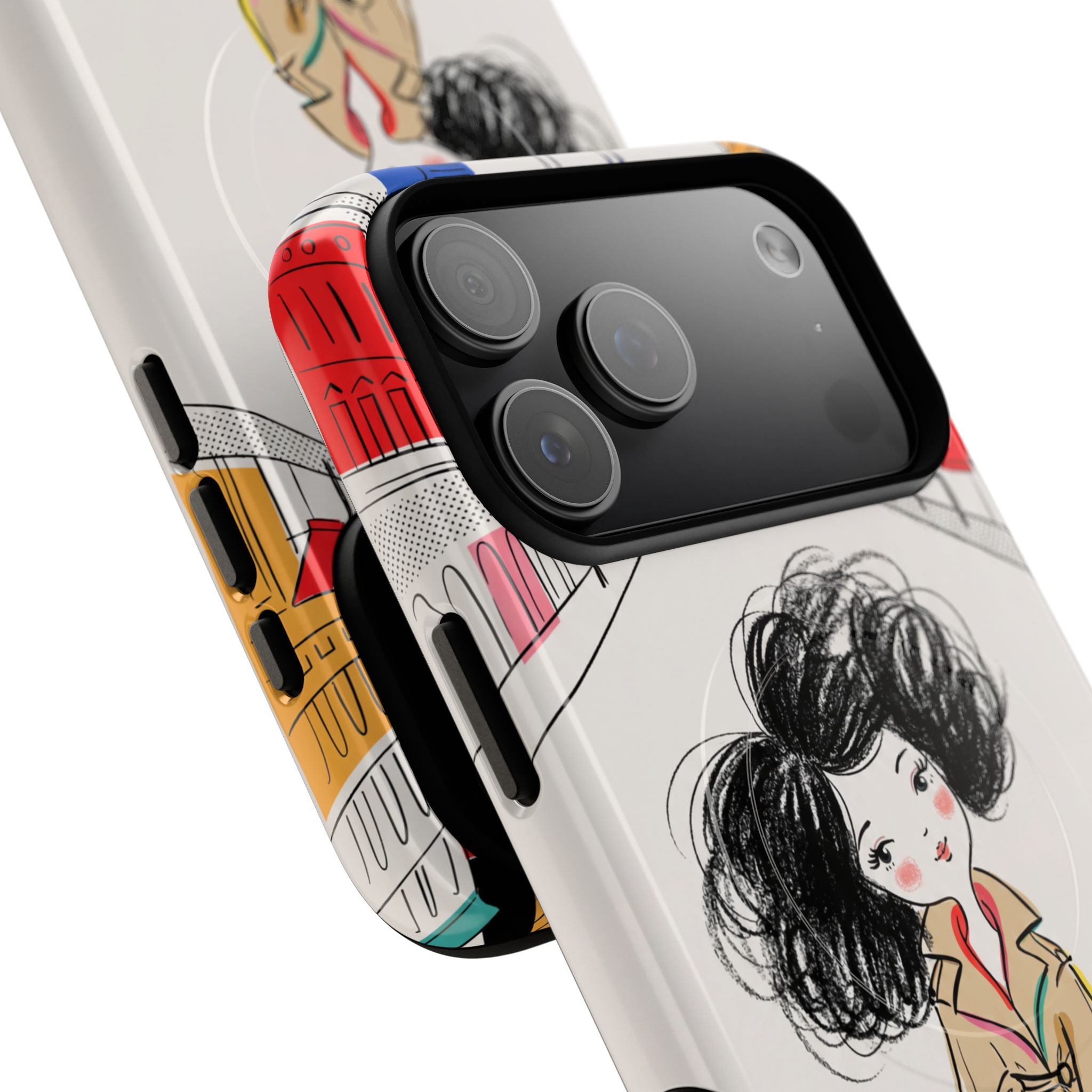 Illustrated Trench Coat Fashion Chic City Girl MagSafe iPhone Case