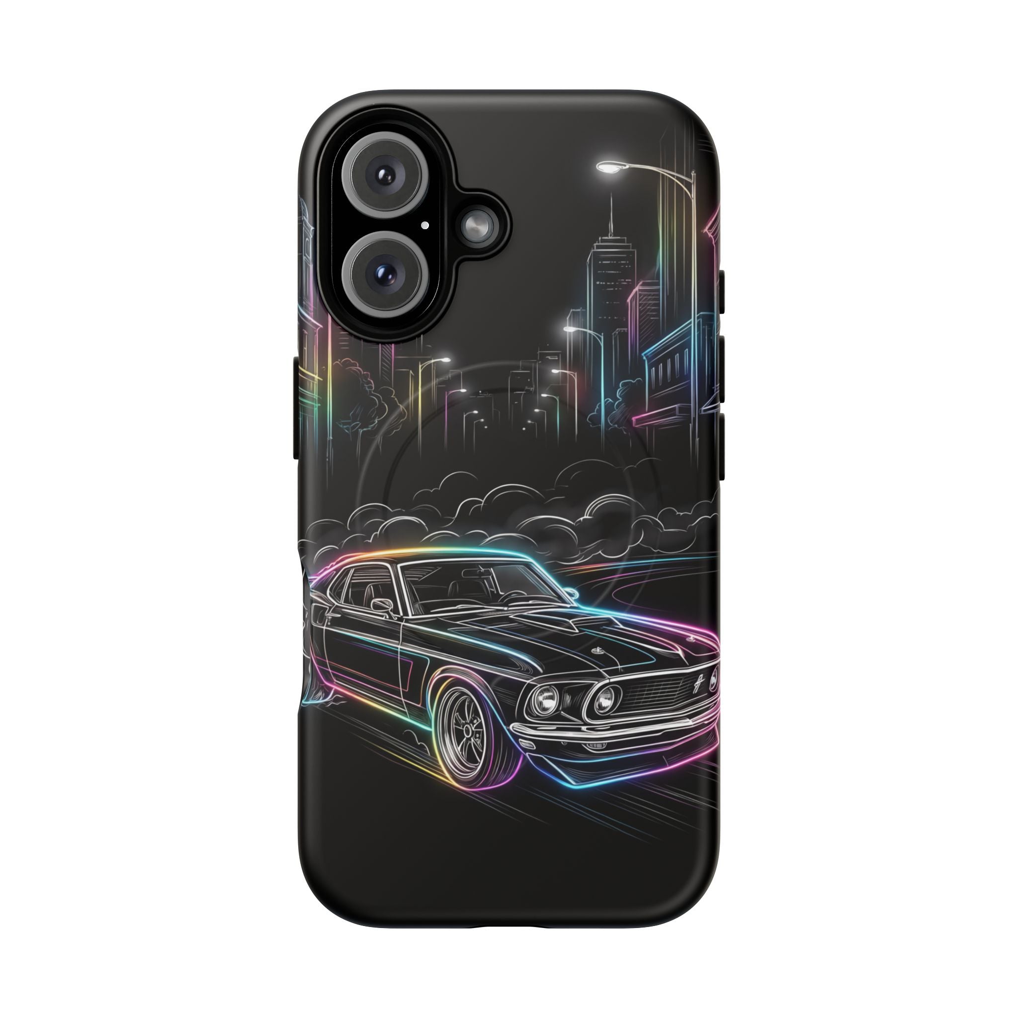 Neon Muscle Car MagSafe iPhone Case | Retro City Nightscape