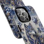 Blue Floral Wolf Tough iPhone Case | Moonlit Wolf Protective Cover