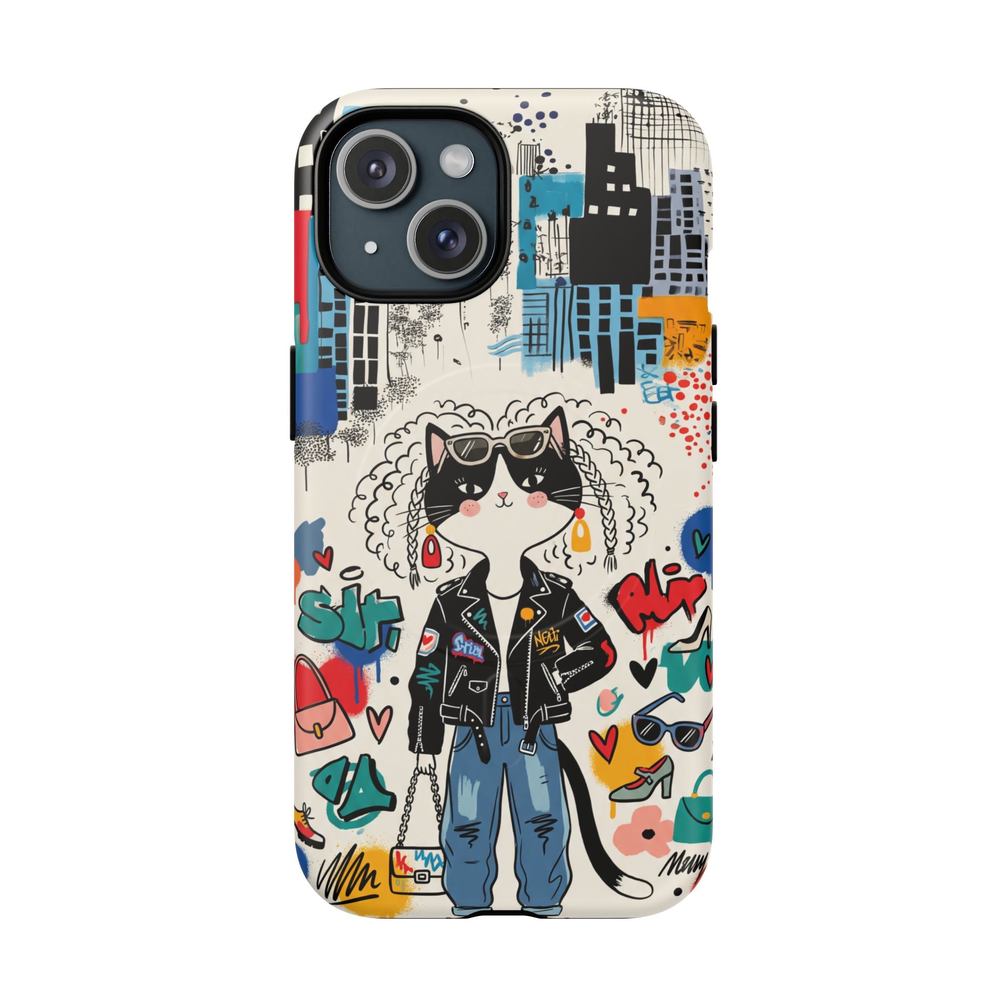 Punk City Cat Graffiti Design MagSafe iPhone Case