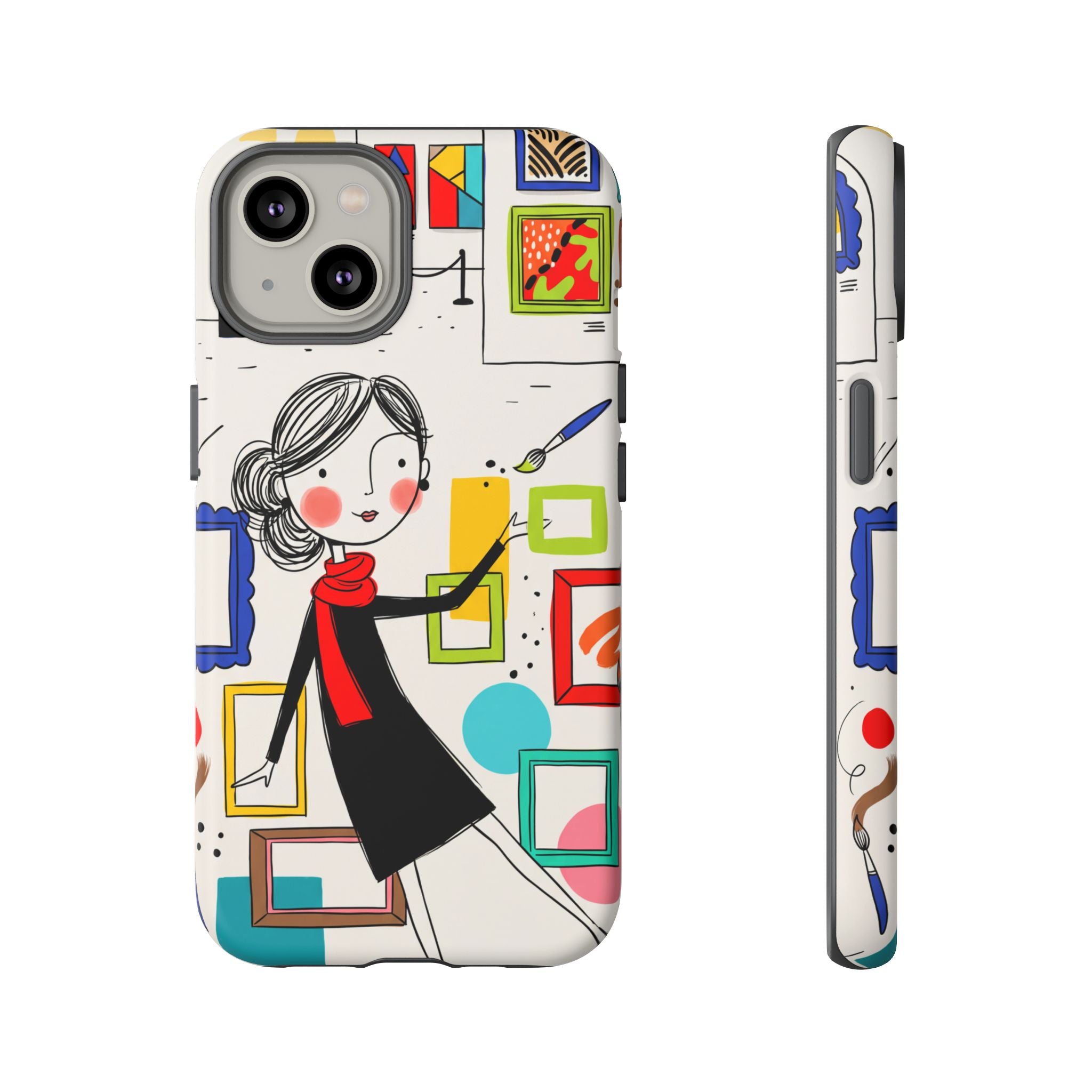 Art Gallery Illustration iPhone Case | Cute Woman with Frames Design