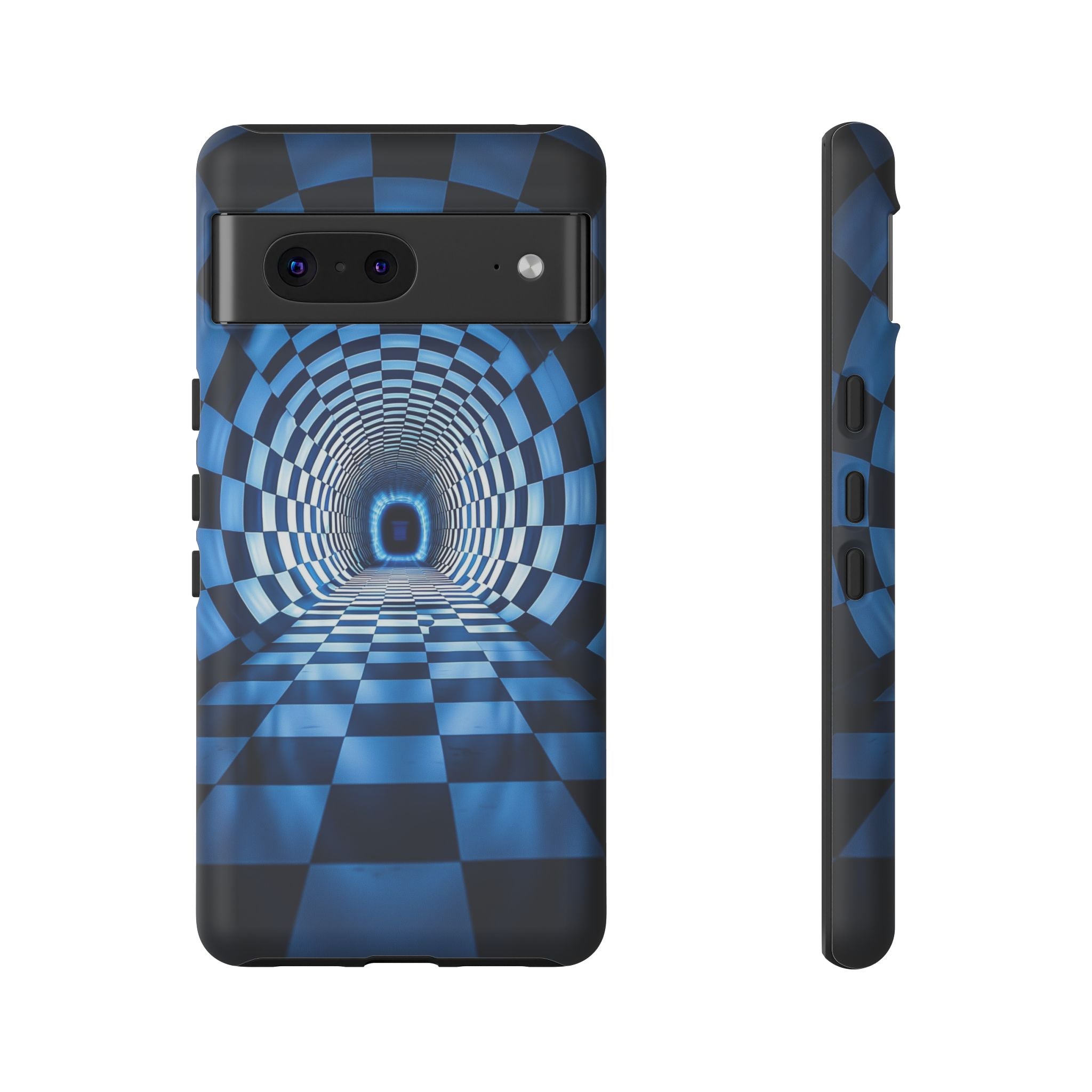 Blue Checkered Tunnel Google Pixel Case — 3D Optical Illusion Tough Case